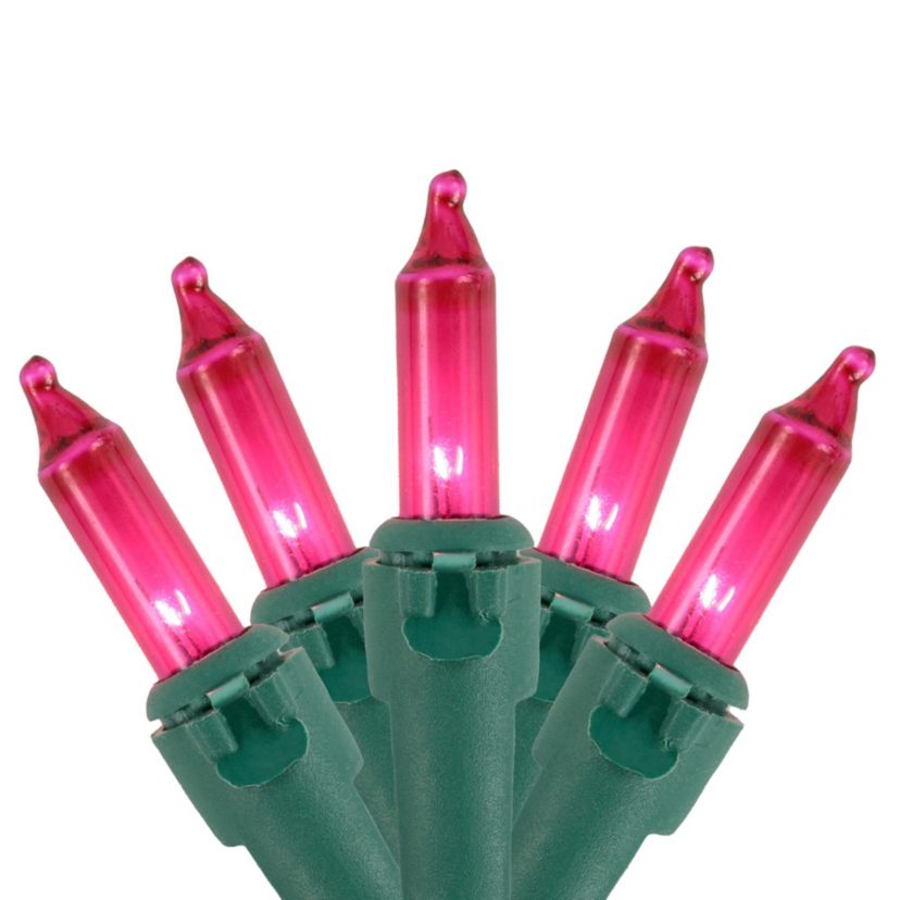 100ct Pink Mini Christmas Light Set  20.25ft Green Wire