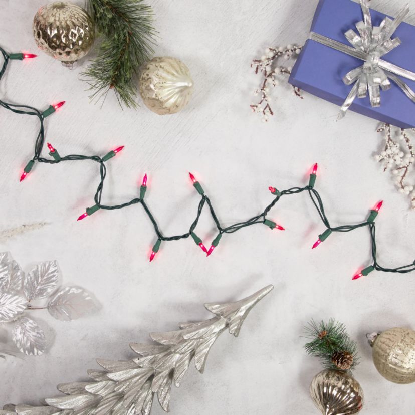 100ct Pink Mini Christmas Light Set  20.25ft Green Wire
