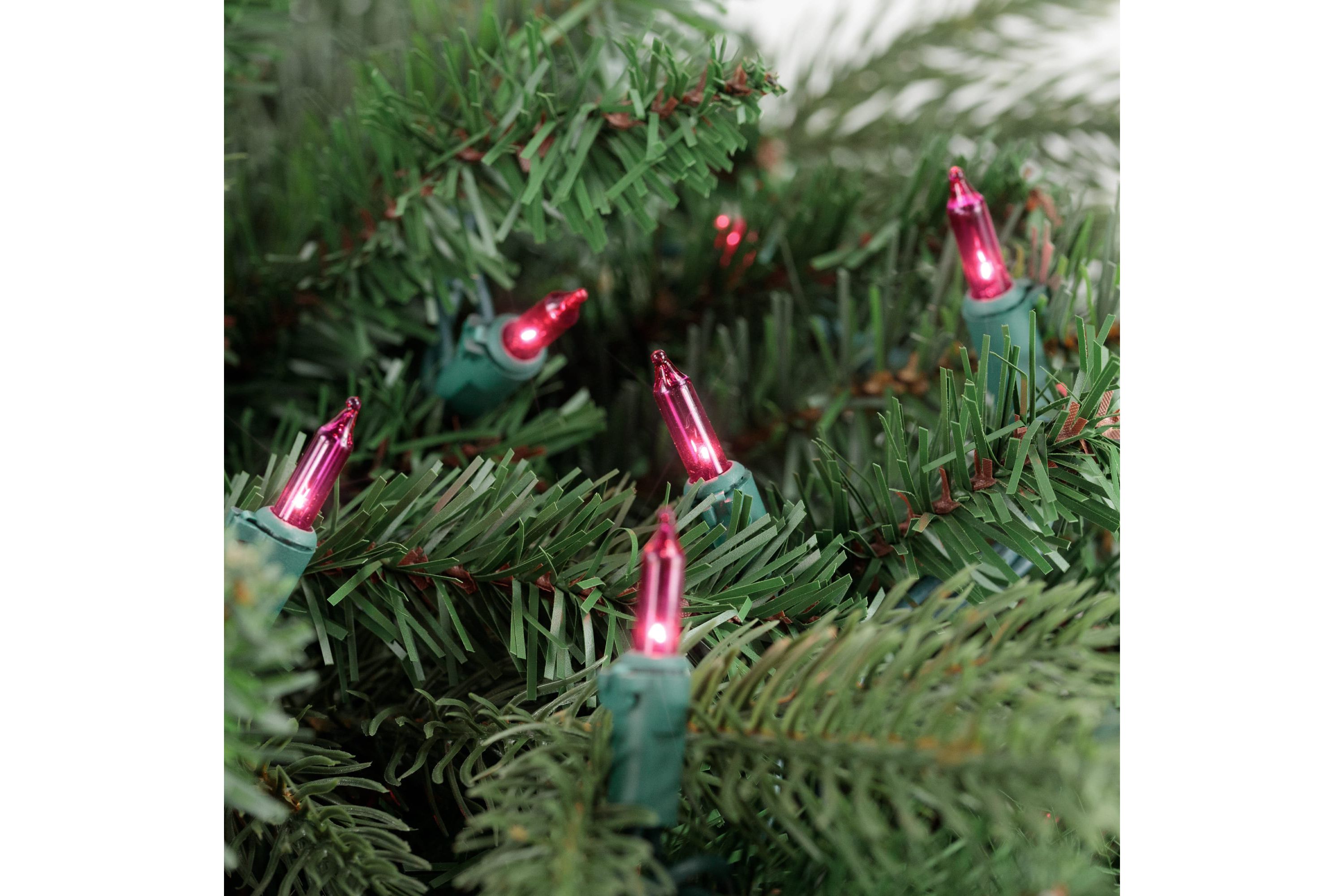 100ct Pink Mini Christmas Light Set  20.25ft Green Wire