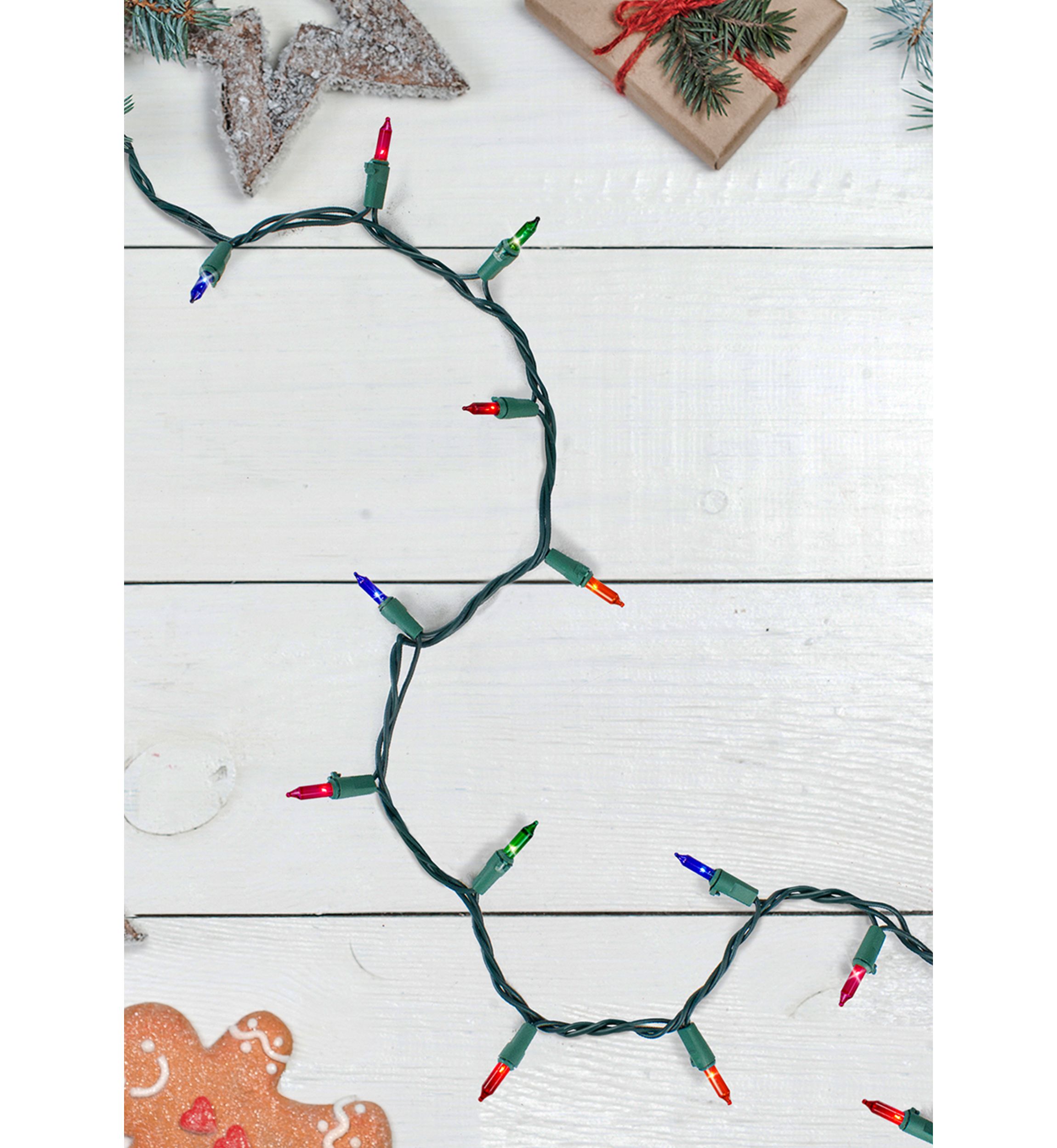 Set of 300 Multi-Color Mini Christmas Lights 2.5Inch Spacing - Green Wire
