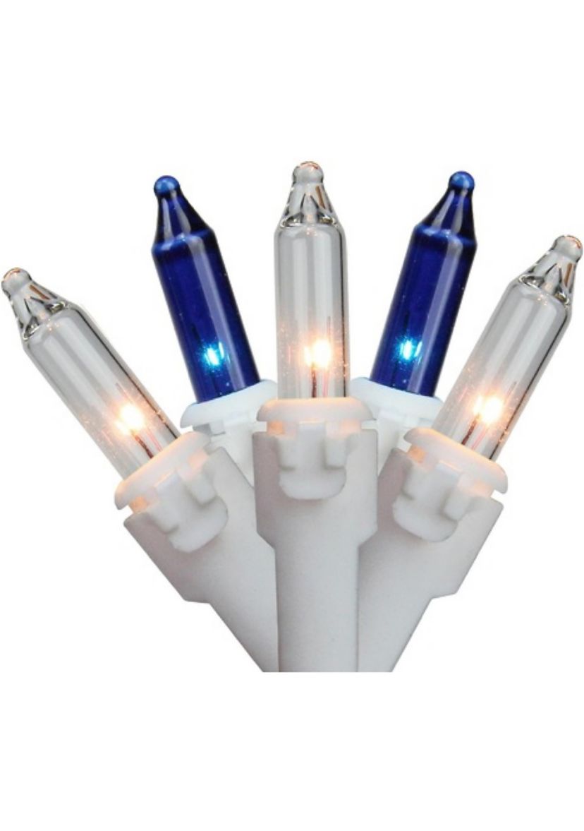 Set of 150 Blue & Clear Mini Icicle Christmas Lights 3Inch Spacing - White Wire