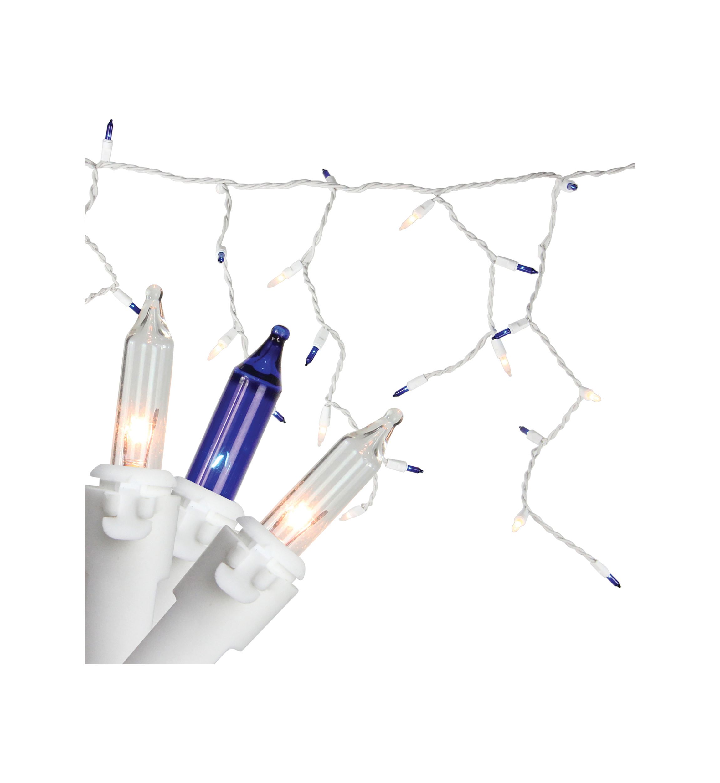 Set of 150 Blue & Clear Mini Icicle Christmas Lights 3Inch Spacing - White Wire