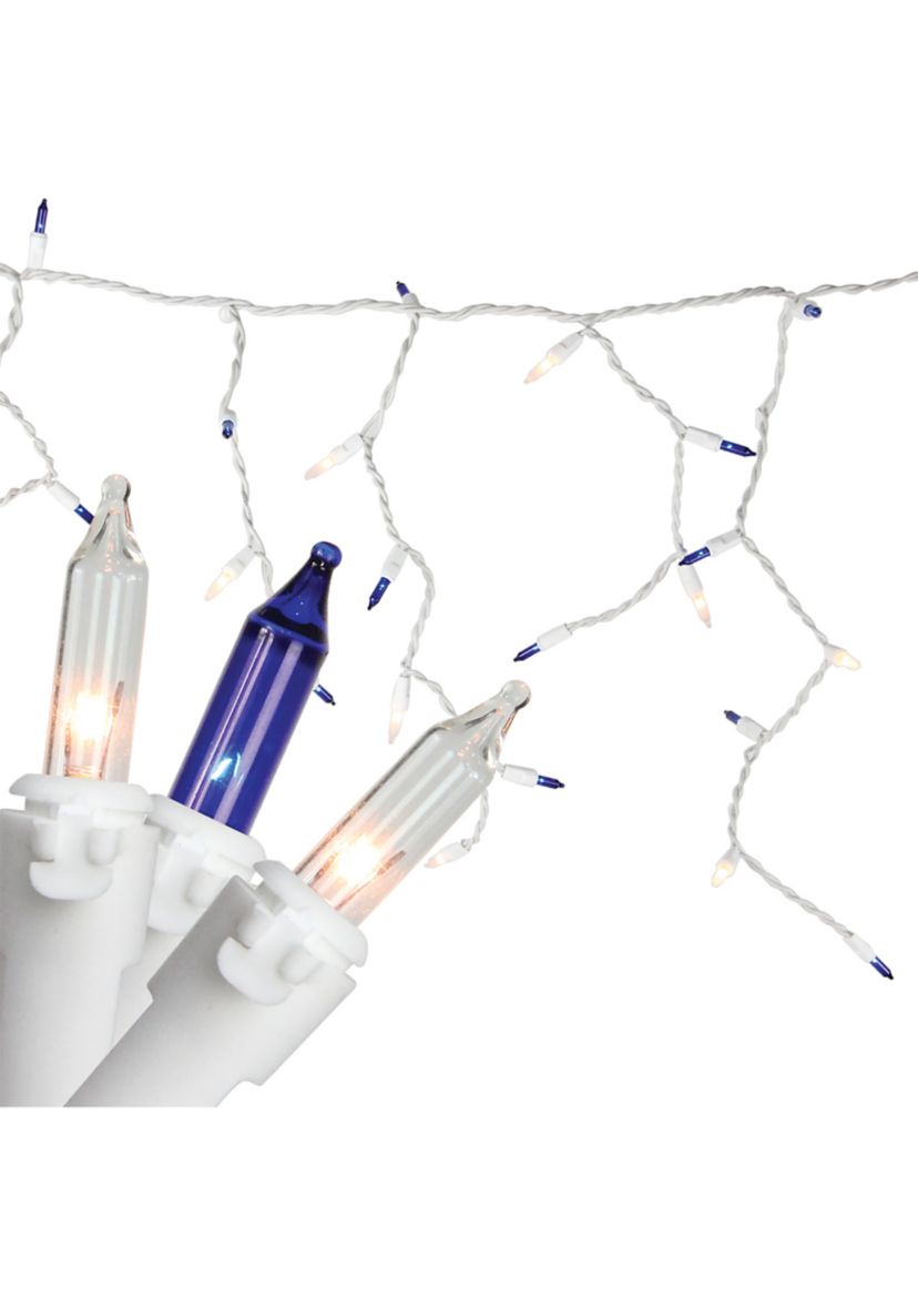 Set of 150 Blue & Clear Mini Icicle Christmas Lights 3Inch Spacing - White Wire