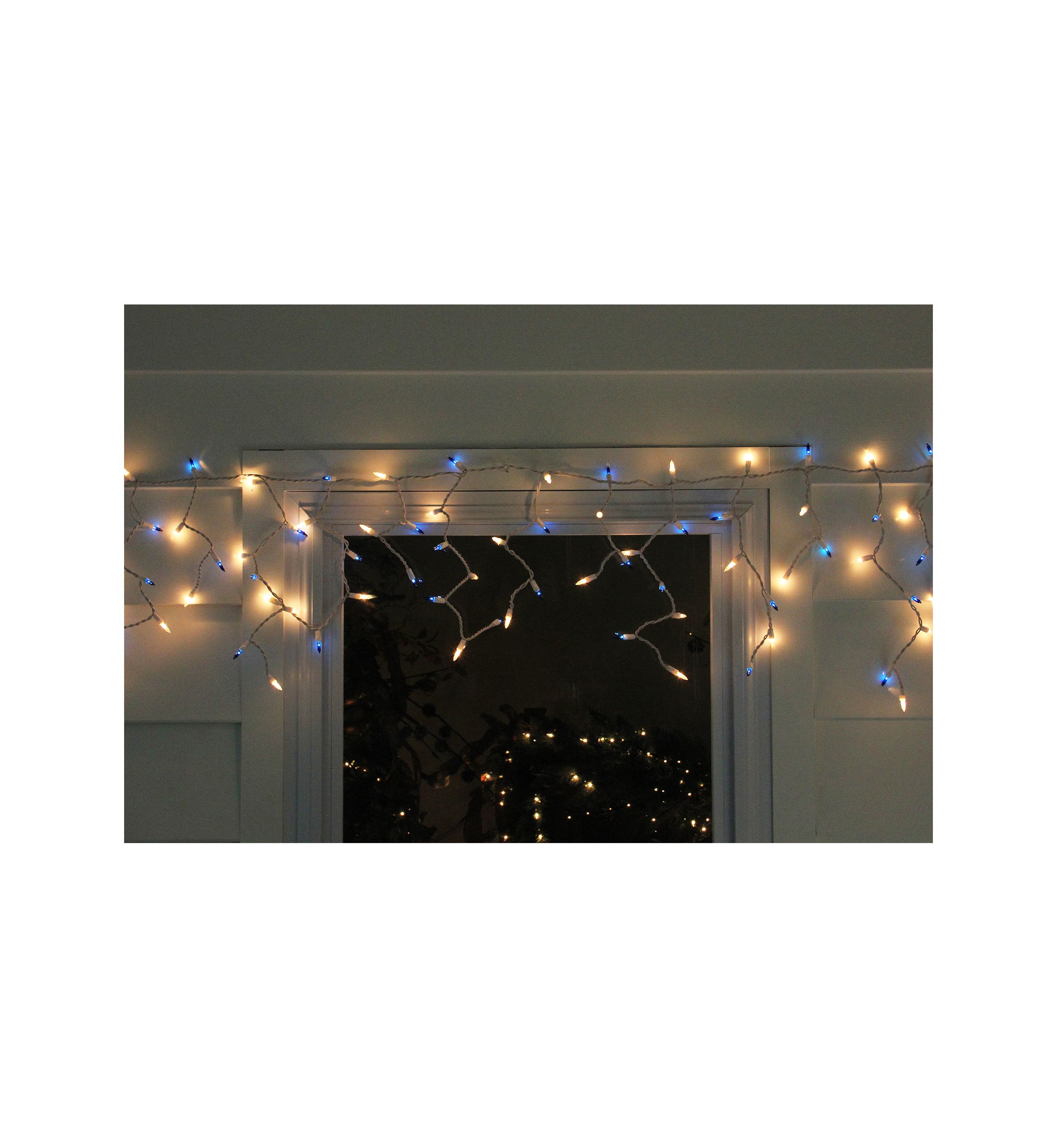 Set of 150 Blue & Clear Mini Icicle Christmas Lights 3Inch Spacing - White Wire