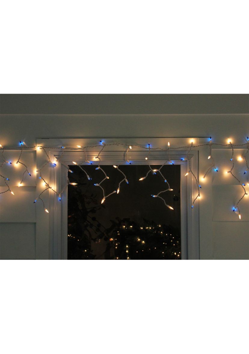 Set of 150 Blue & Clear Mini Icicle Christmas Lights 3Inch Spacing - White Wire