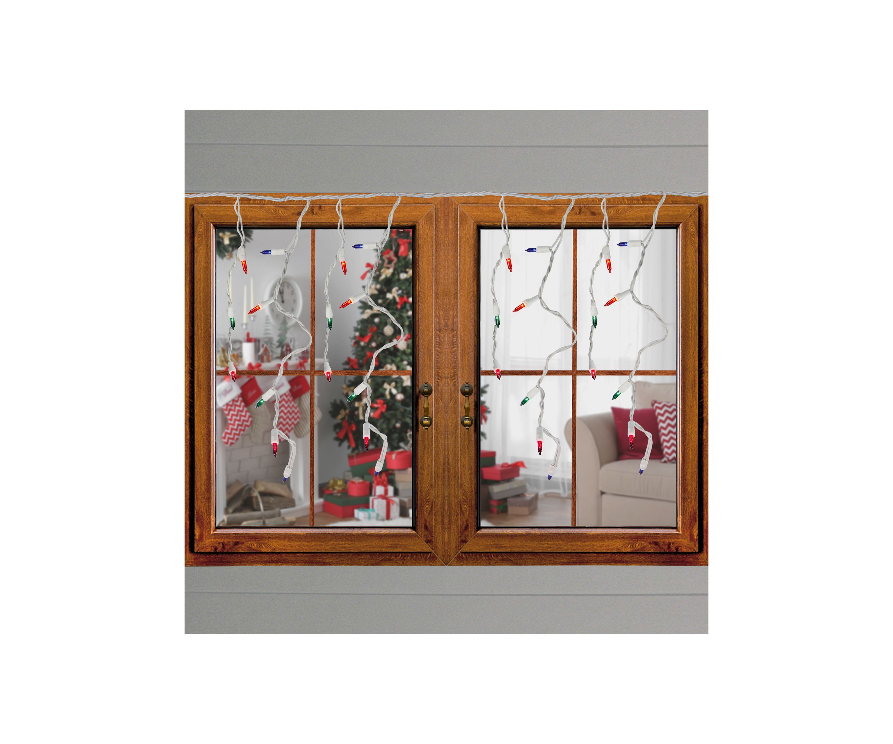 Set of 150 Multi-Color Mini Icicle Christmas Lights 3Inch Spacing - White Wire
