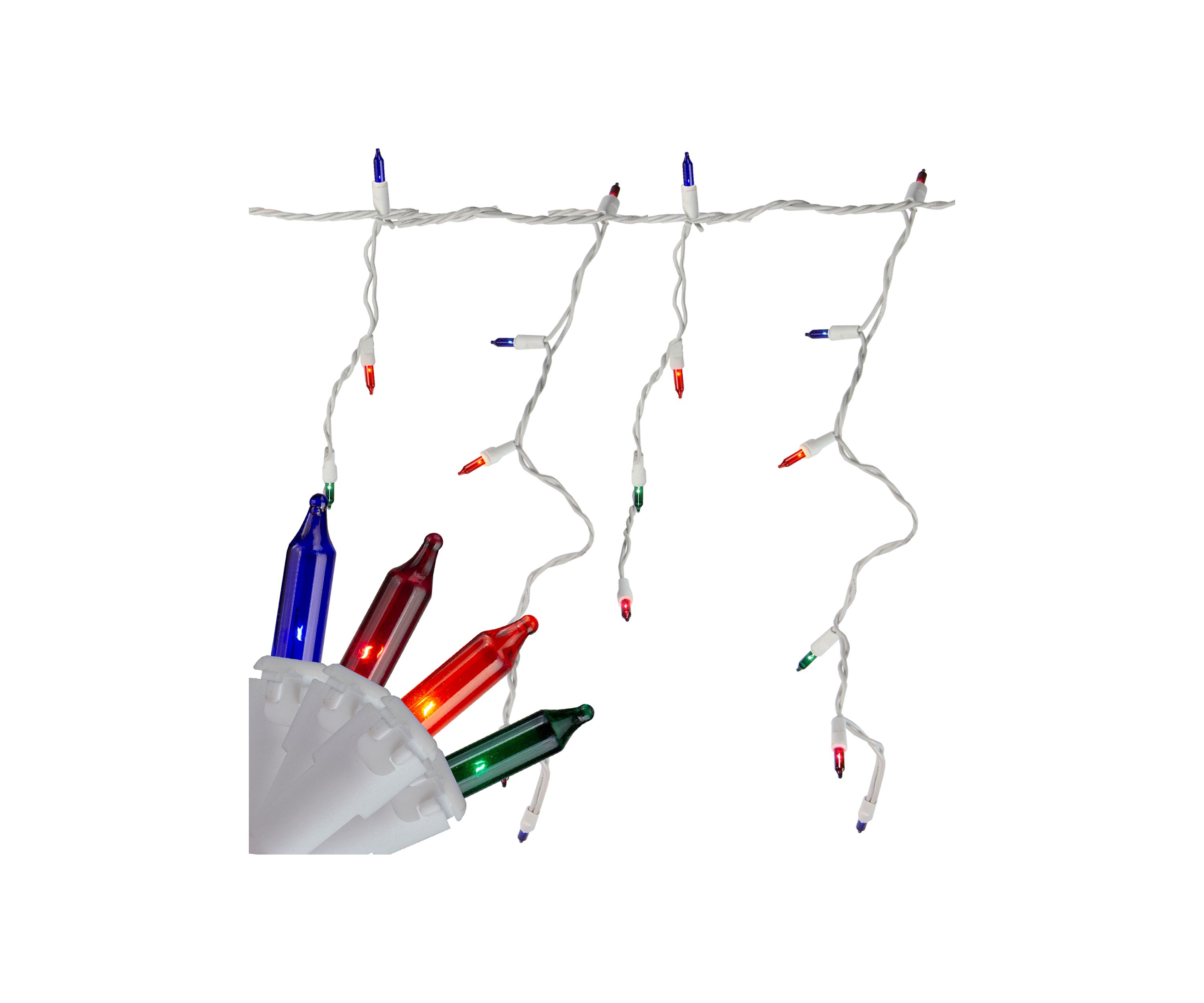 Set of 150 Multi-Color Mini Icicle Christmas Lights 3Inch Spacing - White Wire