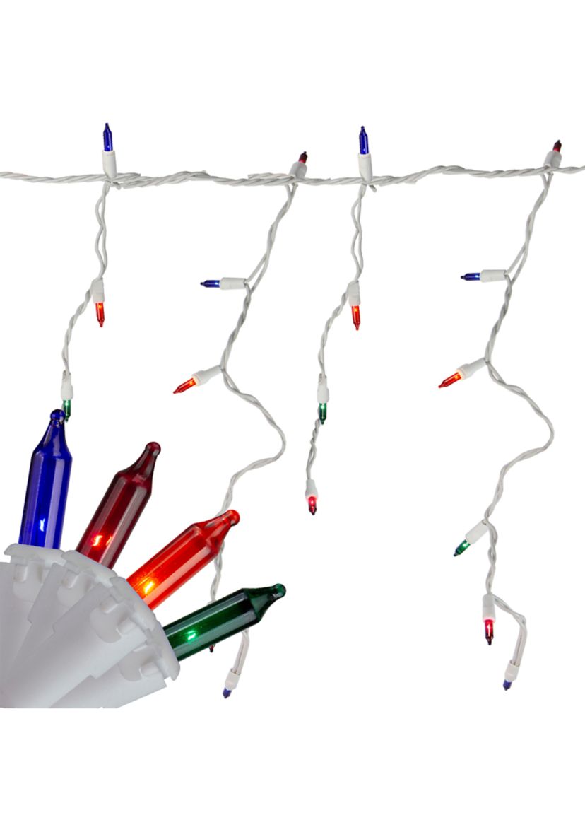 Set of 150 Multi-Color Mini Icicle Christmas Lights 3Inch Spacing - White Wire