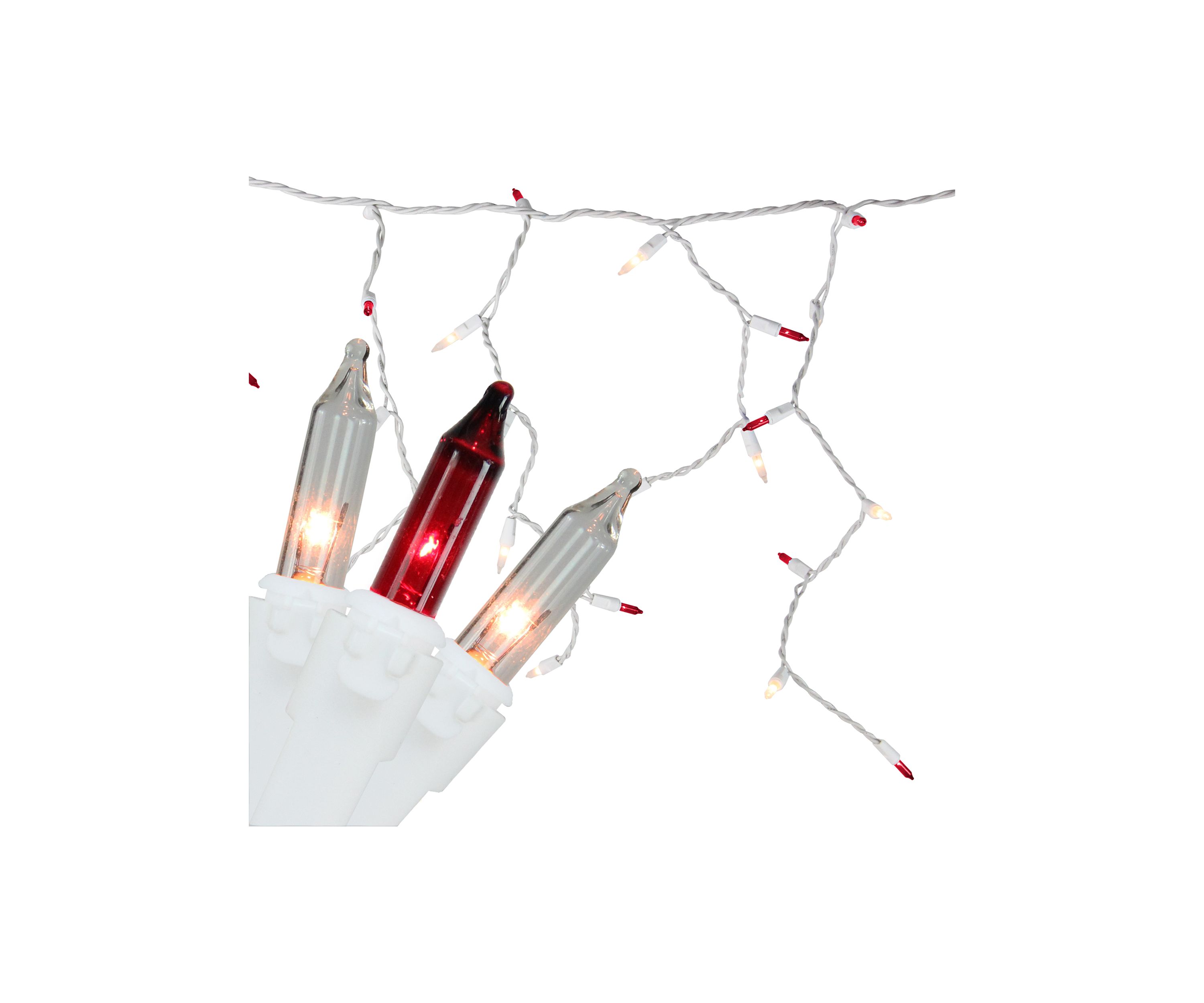 150 Red and Clear Mini Icicle Christmas Lights - 8.75 ft White Wire