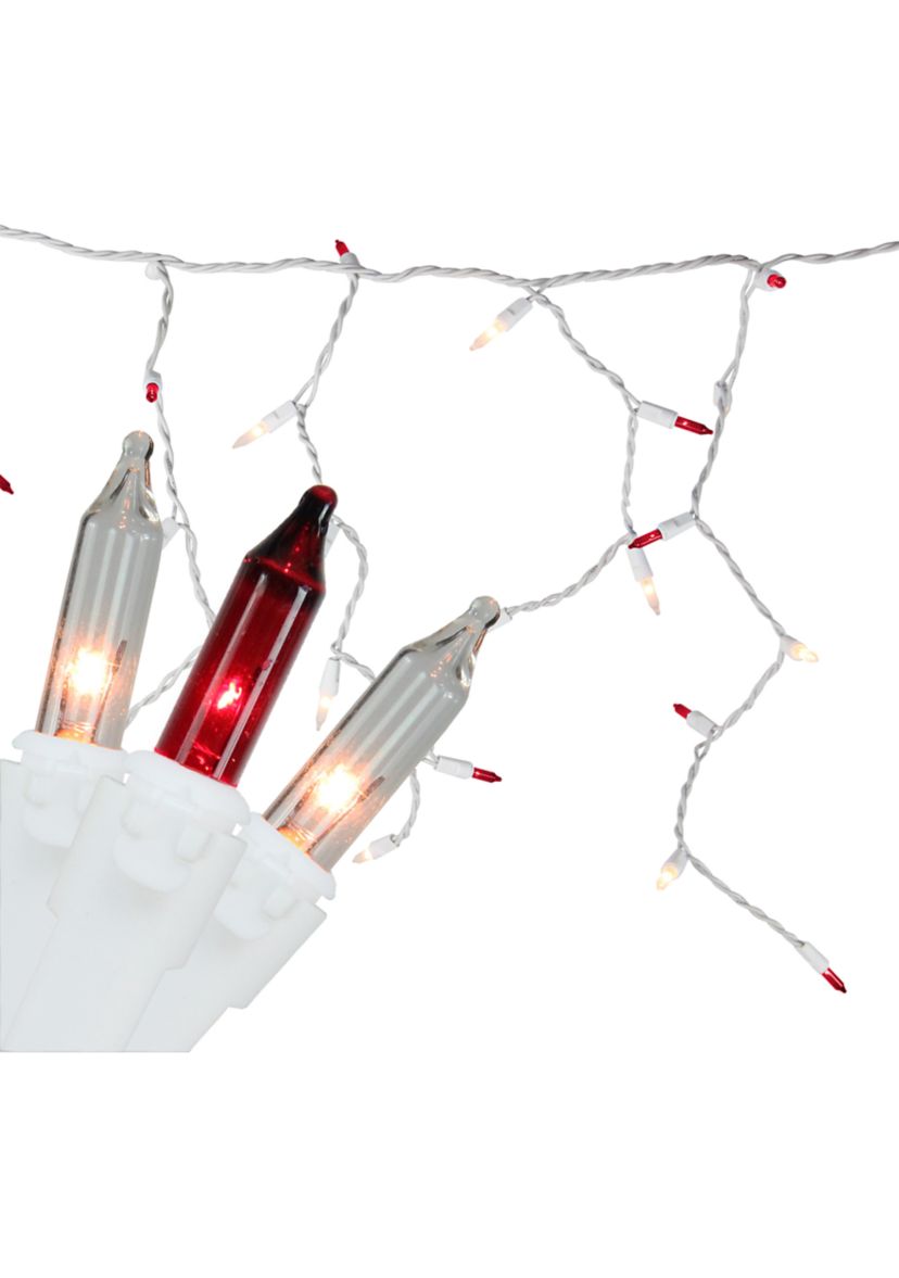 150 Red and Clear Mini Icicle Christmas Lights - 8.75 ft White Wire