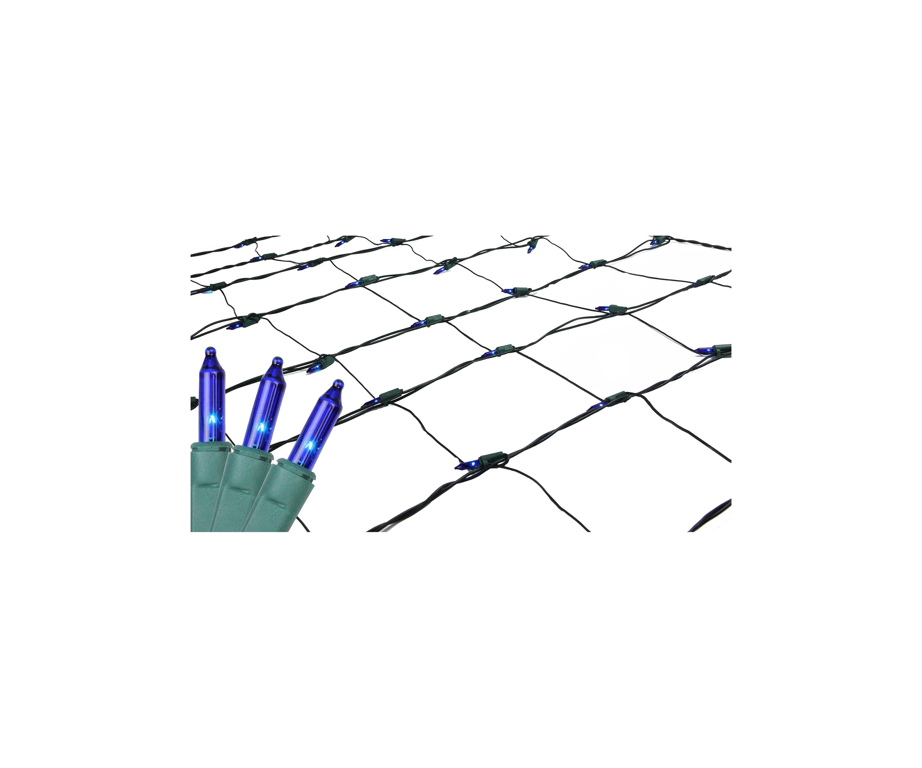 4 x 6 Blue Mini Incandescent Net Style Christmas Lights - Green Wire
