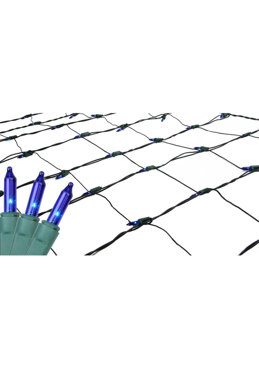4 x 6 Blue Mini Incandescent Net Style Christmas Lights - Green Wire