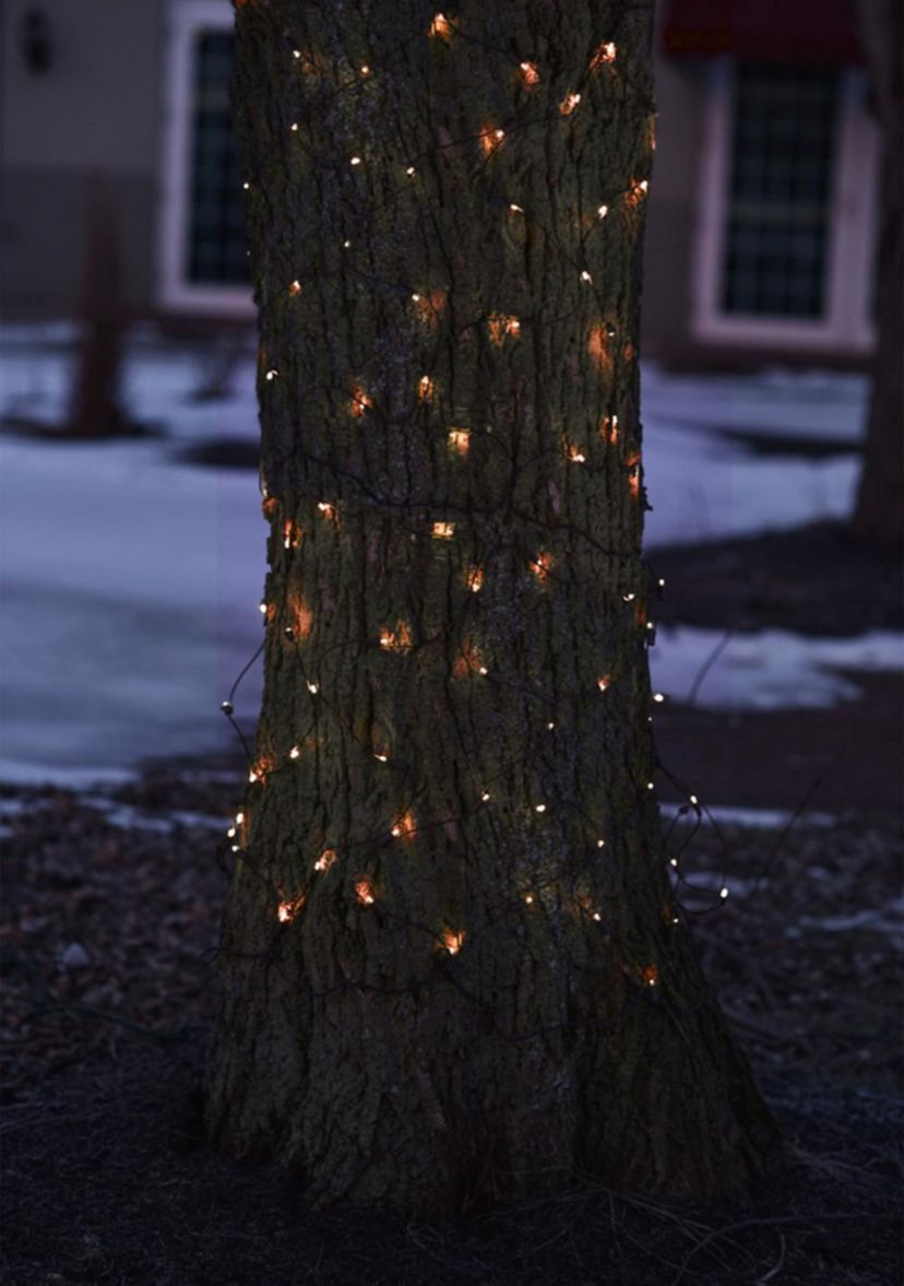 2 x 8 Orange LED Net Style Tree Trunk Wrap Christmas Lights - Brown Wire