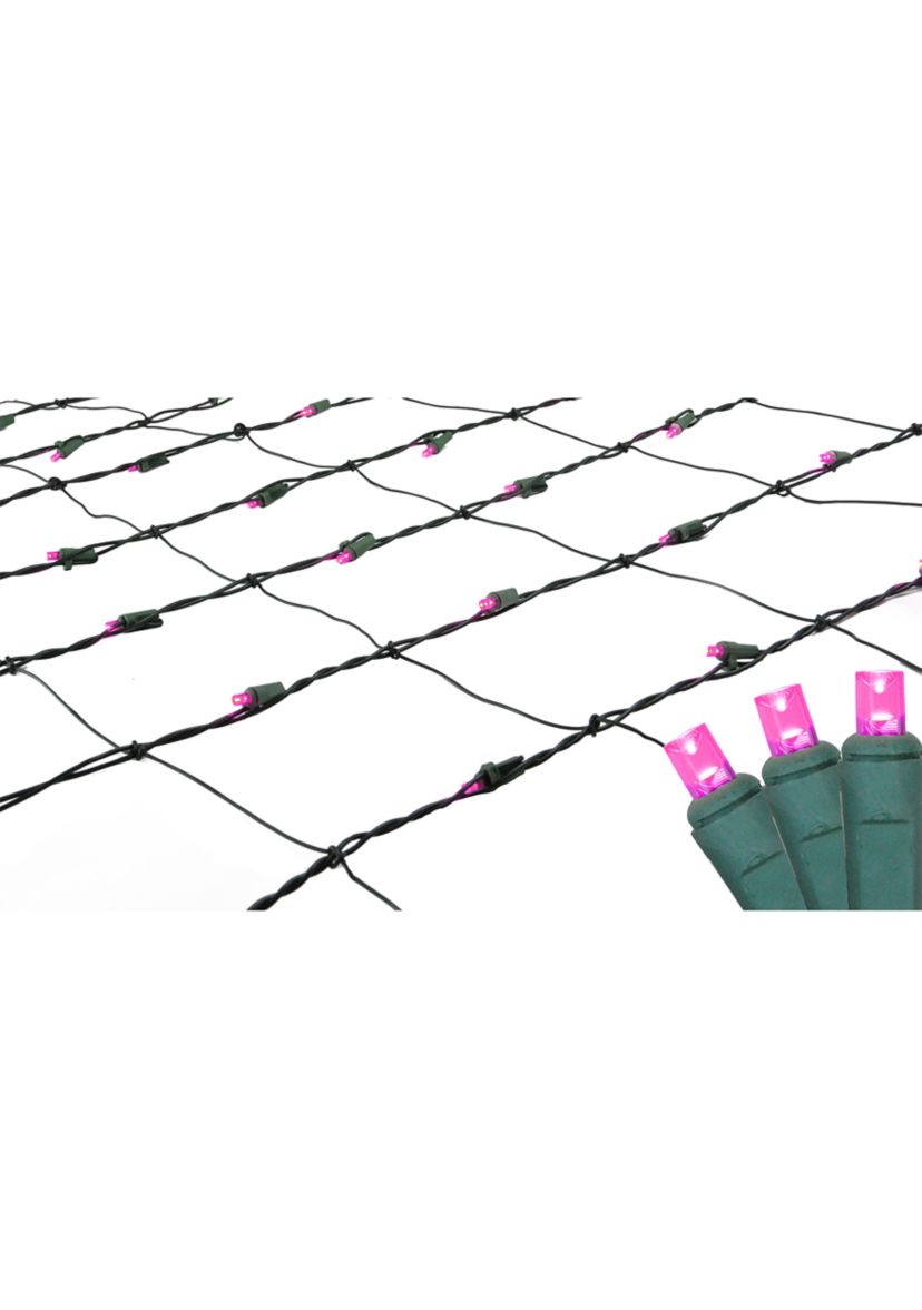 4 x 6 Raspberry Pink LED Wide Angle Net Style Christmas Lights - Green Wire