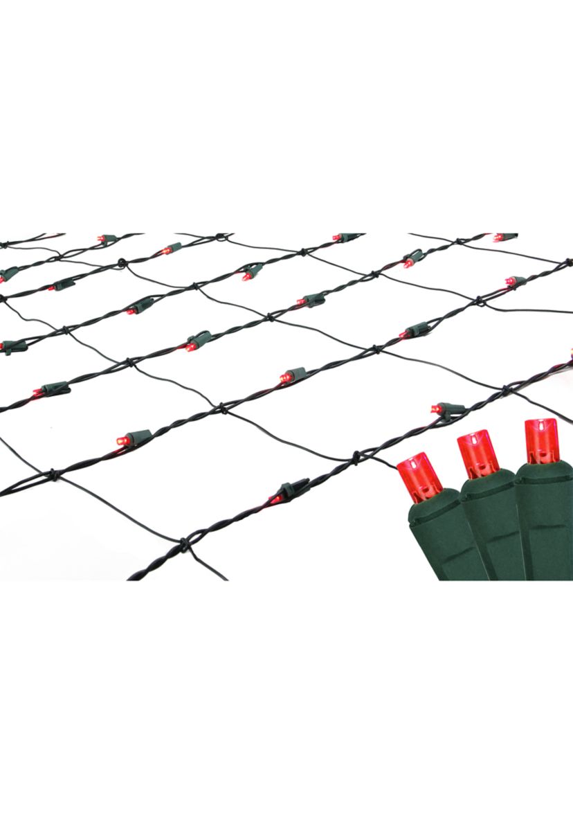 4 x 6 Red LED Wide Angle Net Style Christmas Lights - Green Wire