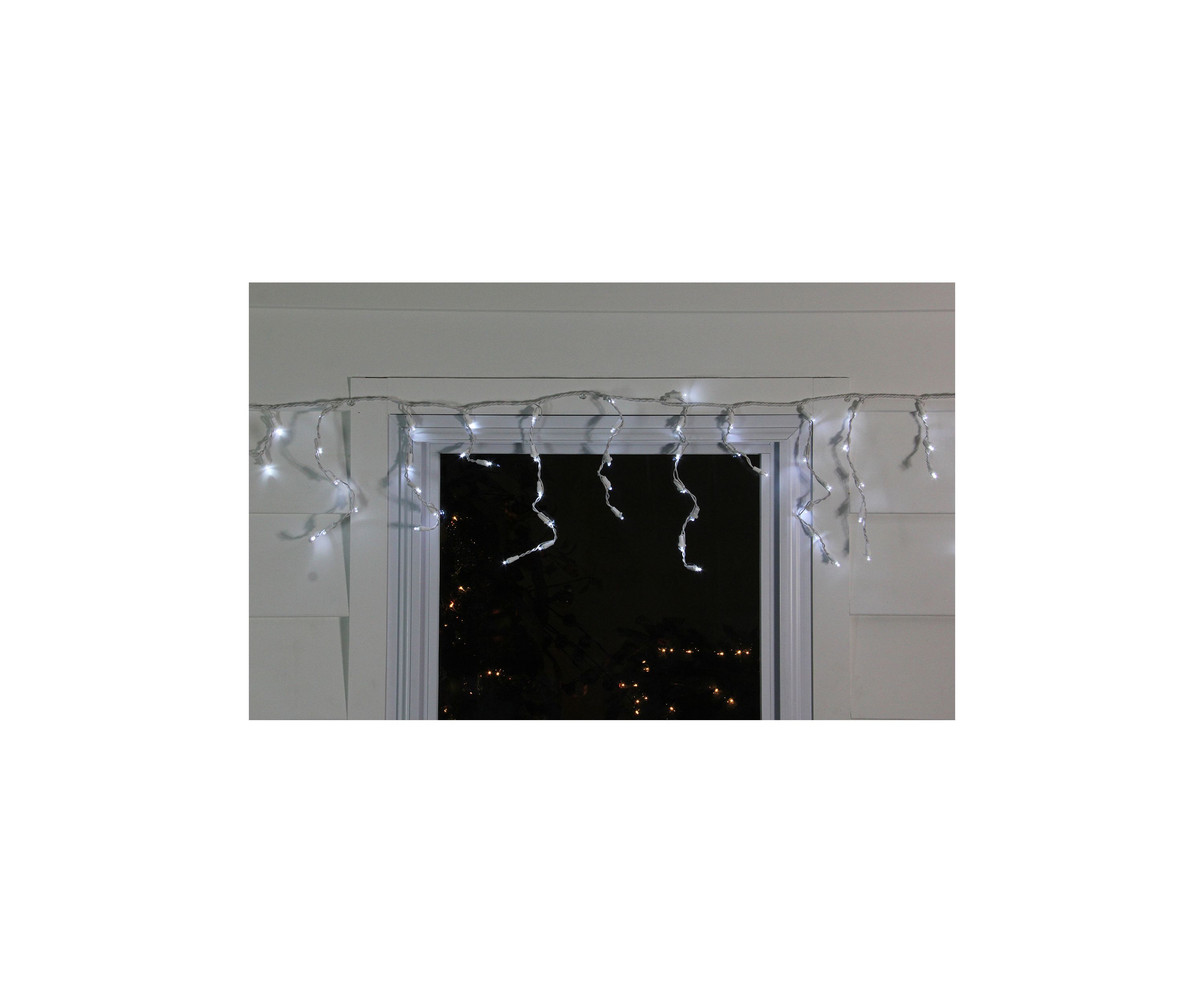 100 White LED Wide Angle Christmas Icicle Lights - 5.5 ft White Wire