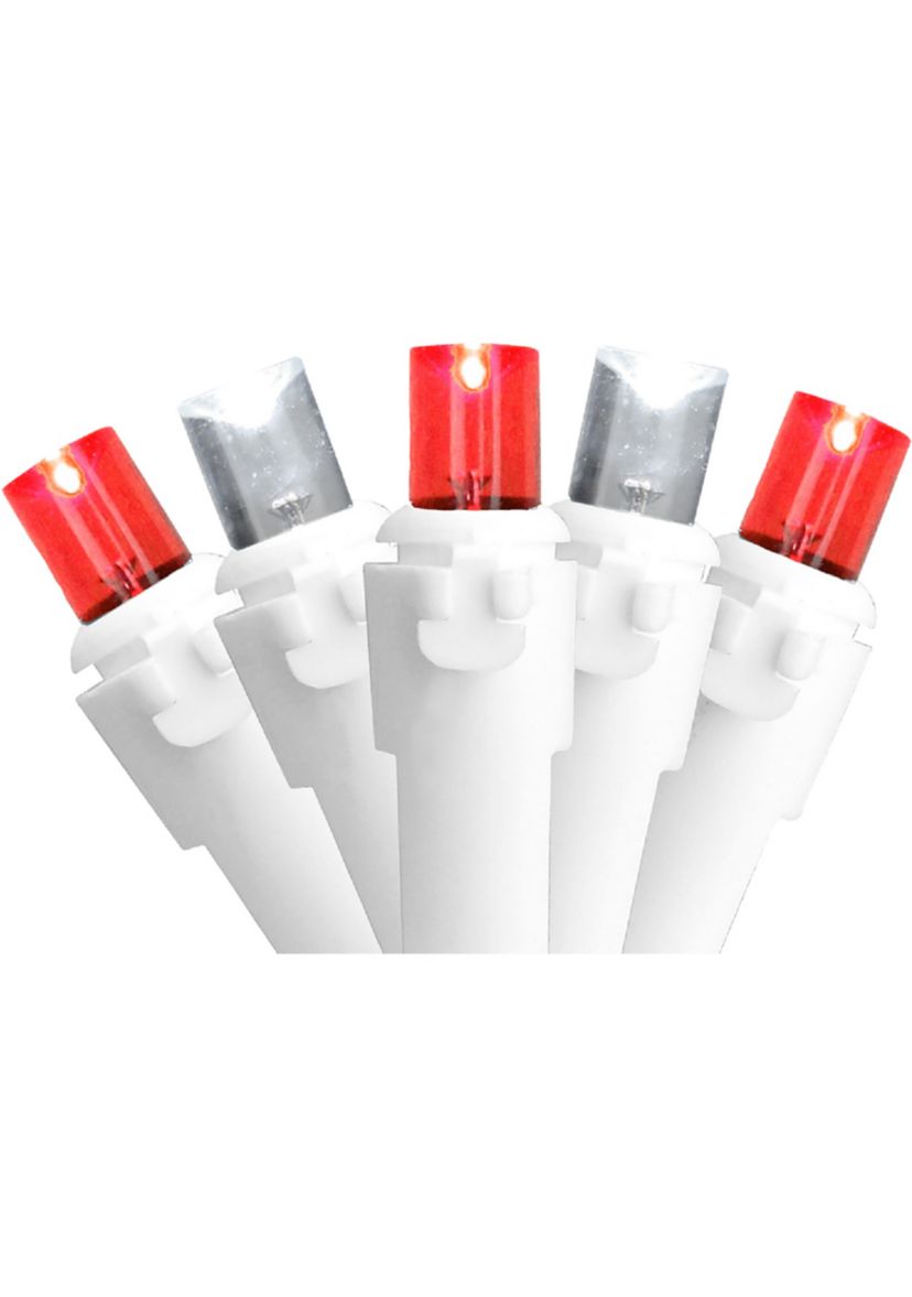 100 Red and Pure White LED Wide Angle Icicle Christmas Lights - 5.5 ft White Wire