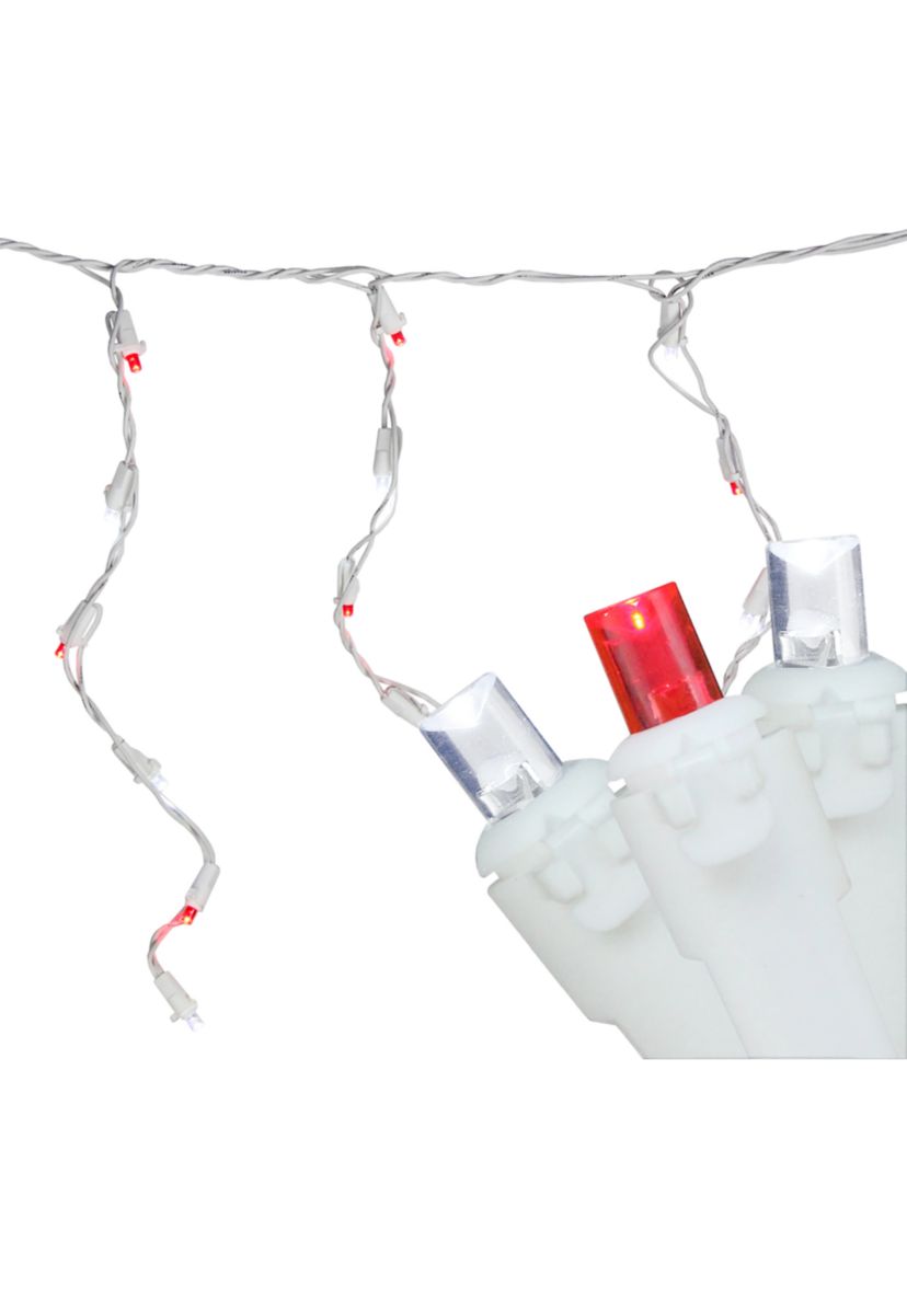 100 Red and Pure White LED Wide Angle Icicle Christmas Lights - 5.5 ft White Wire