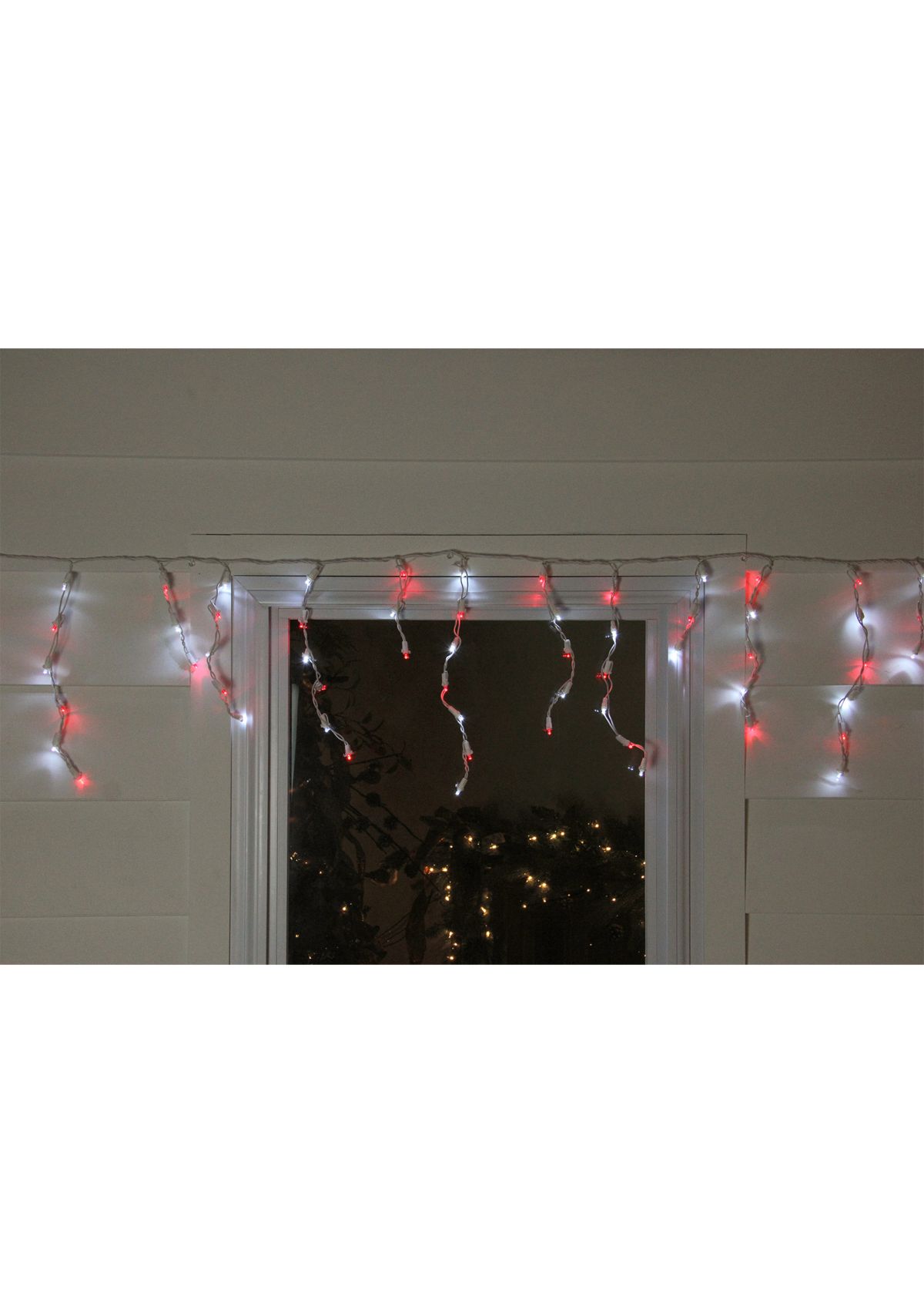 100 Red and Pure White LED Wide Angle Icicle Christmas Lights - 5.5 ft White Wire
