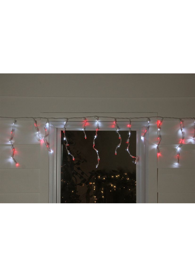 100 Red and Pure White LED Wide Angle Icicle Christmas Lights - 5.5 ft White Wire