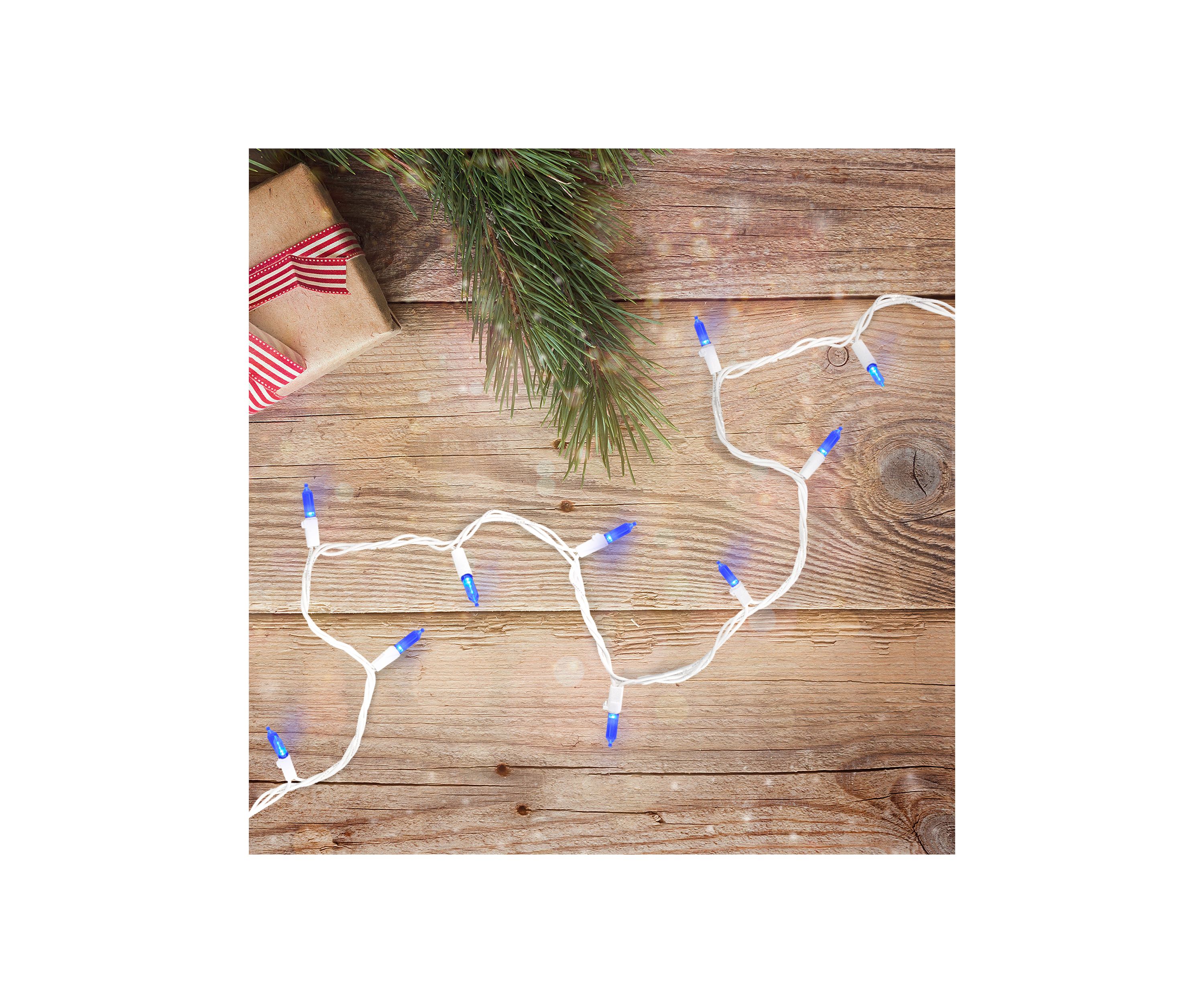 100 Blue LED Mini Christmas Lights - 33 ft White Wire
