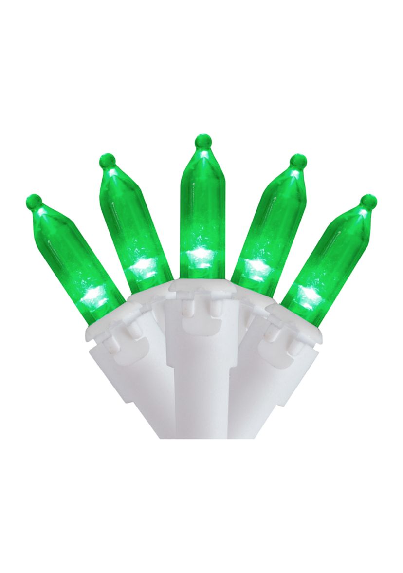 100 Green LED Mini Christmas Lights - 33 ft White Wire