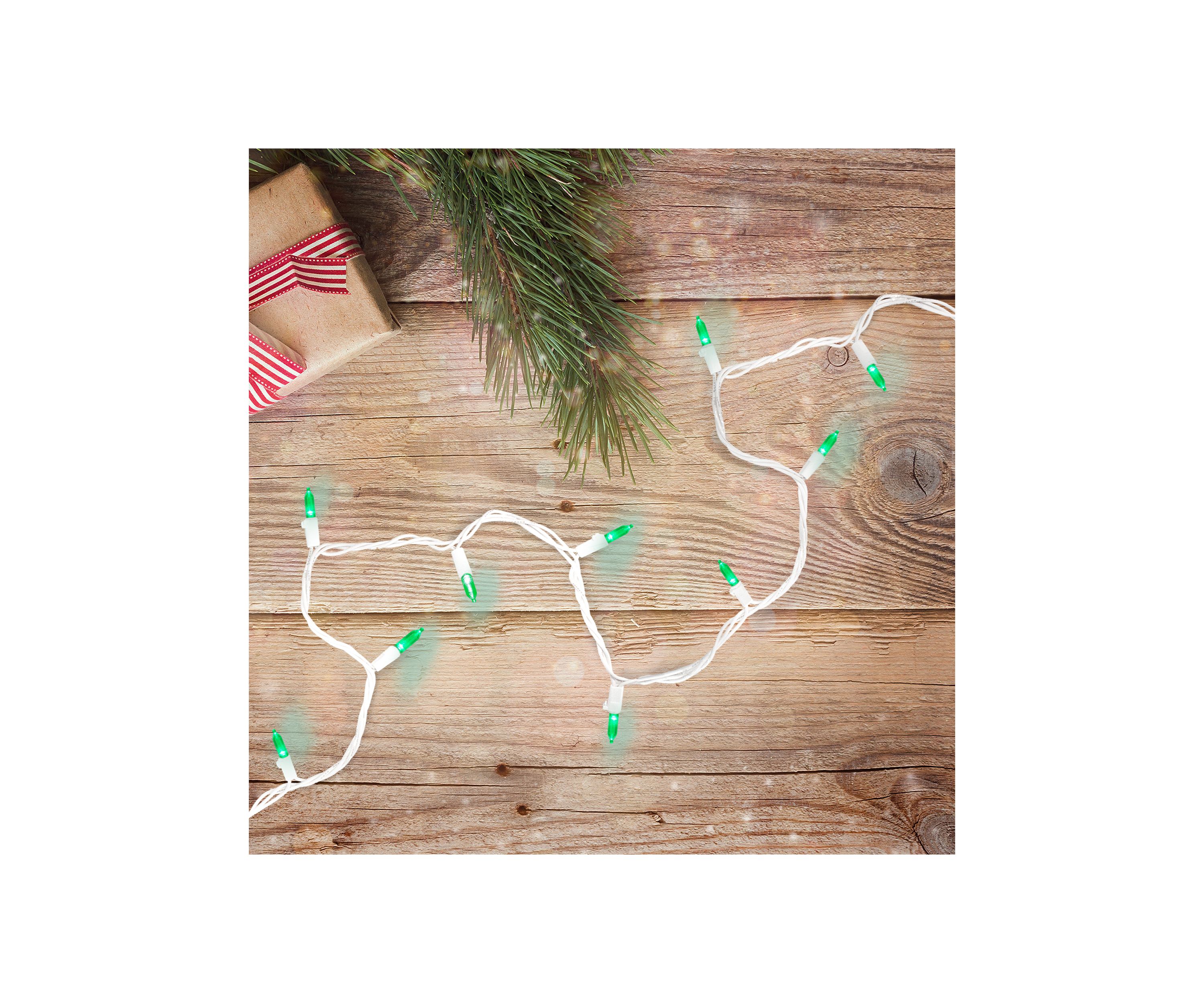 100 Green LED Mini Christmas Lights - 33 ft White Wire