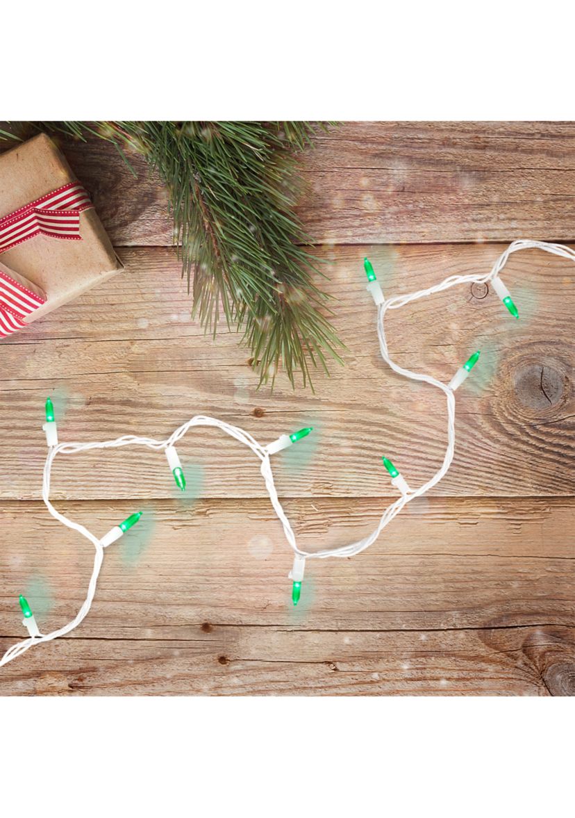 100 Green LED Mini Christmas Lights - 33 ft White Wire