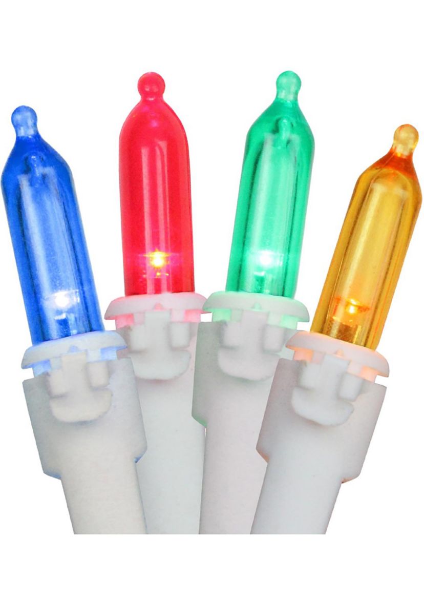 Set of 100 Multi-Color LED Mini Christmas Lights 4Inch Spacing - White Wire