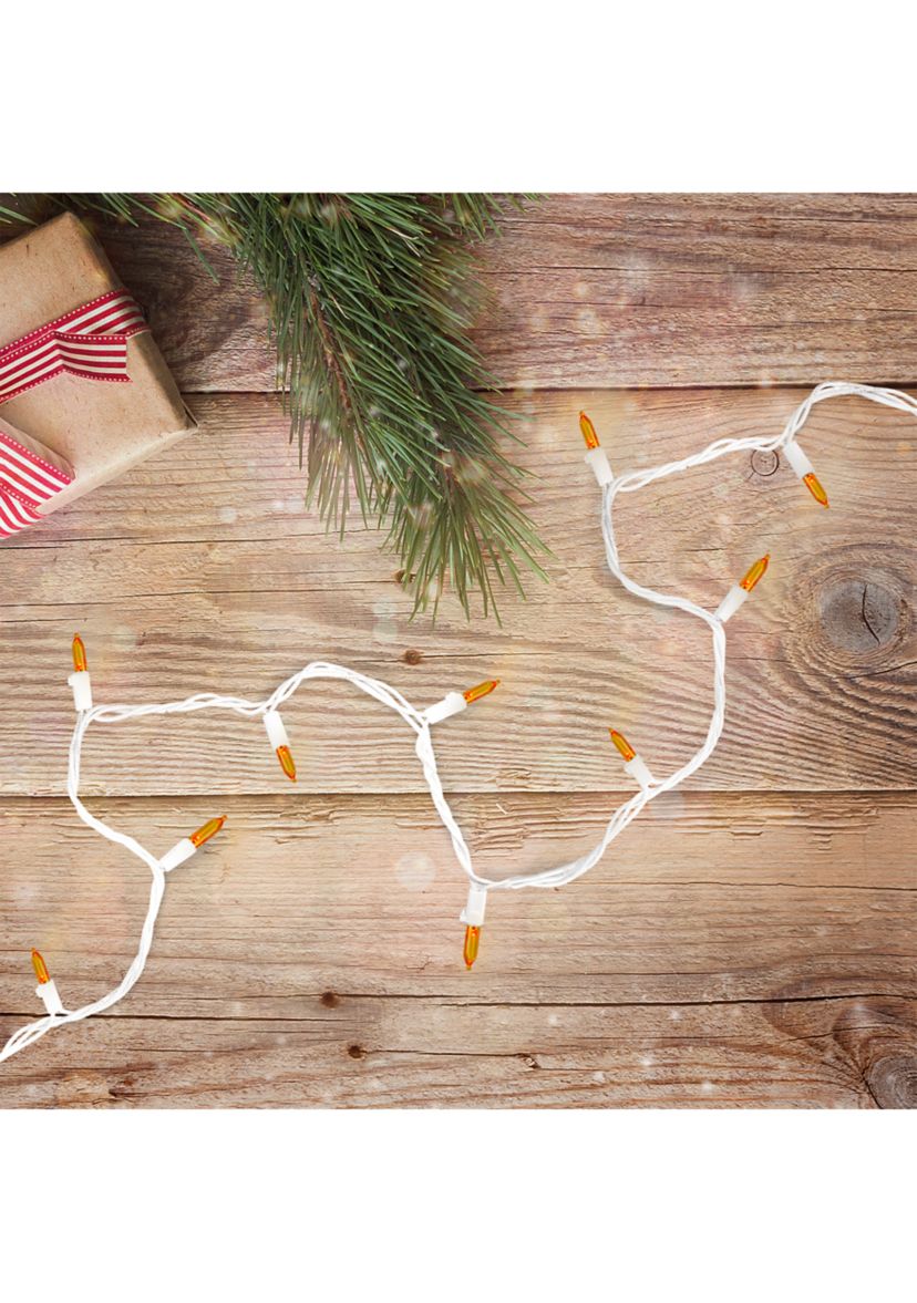 100-Count Orange LED Mini Christmas Lights 4Inch Spacing - White Wire