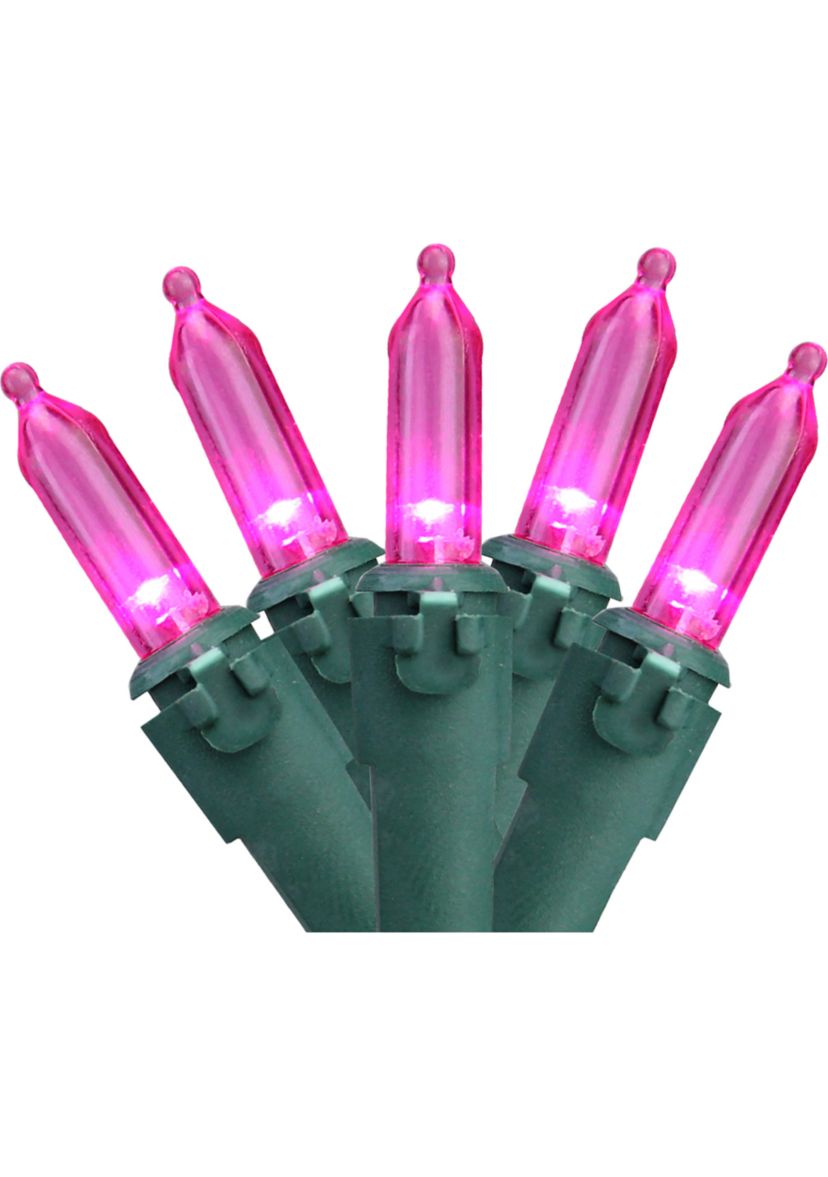 100-Count Pink LED Mini Christmas Lights  33ft Green Wire