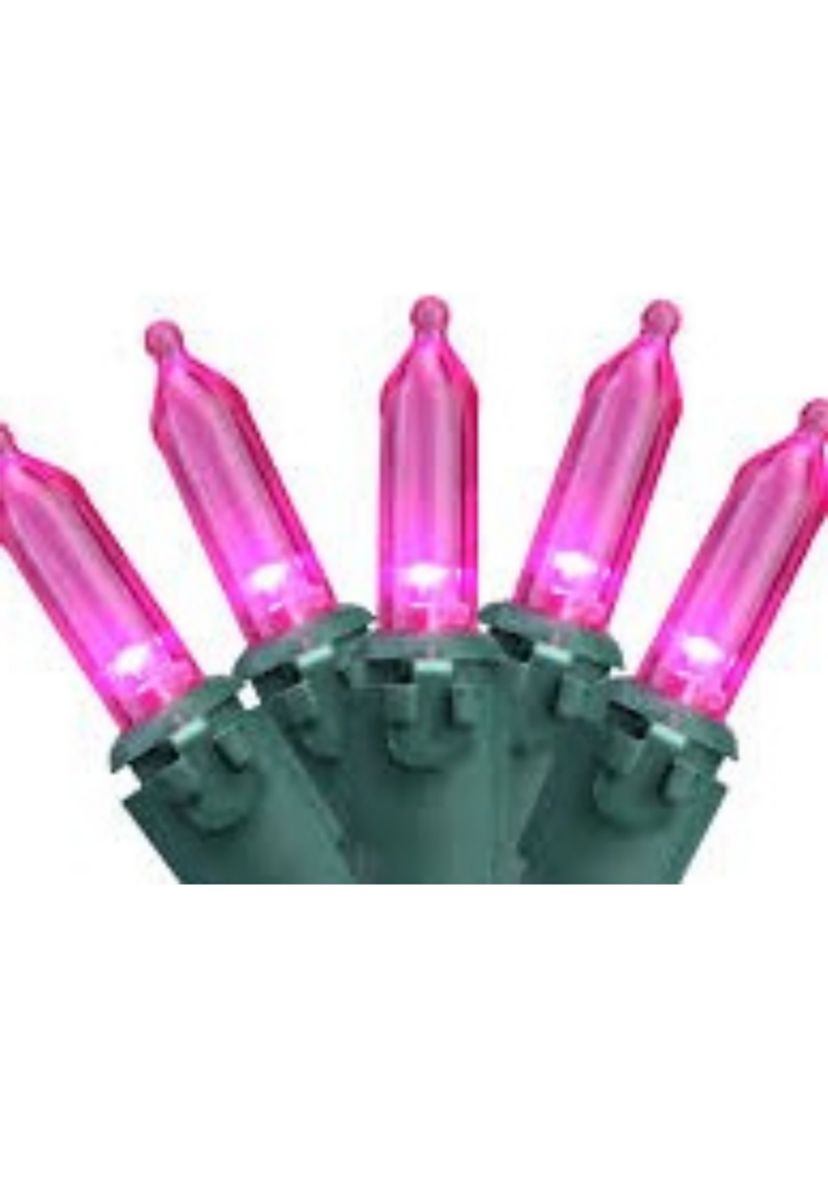 100-Count Pink LED Mini Christmas Lights  33ft Green Wire