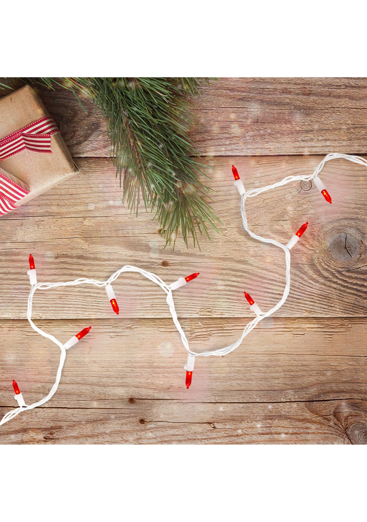 100-Count Red LED Mini Christmas Lights  33ft White Wire