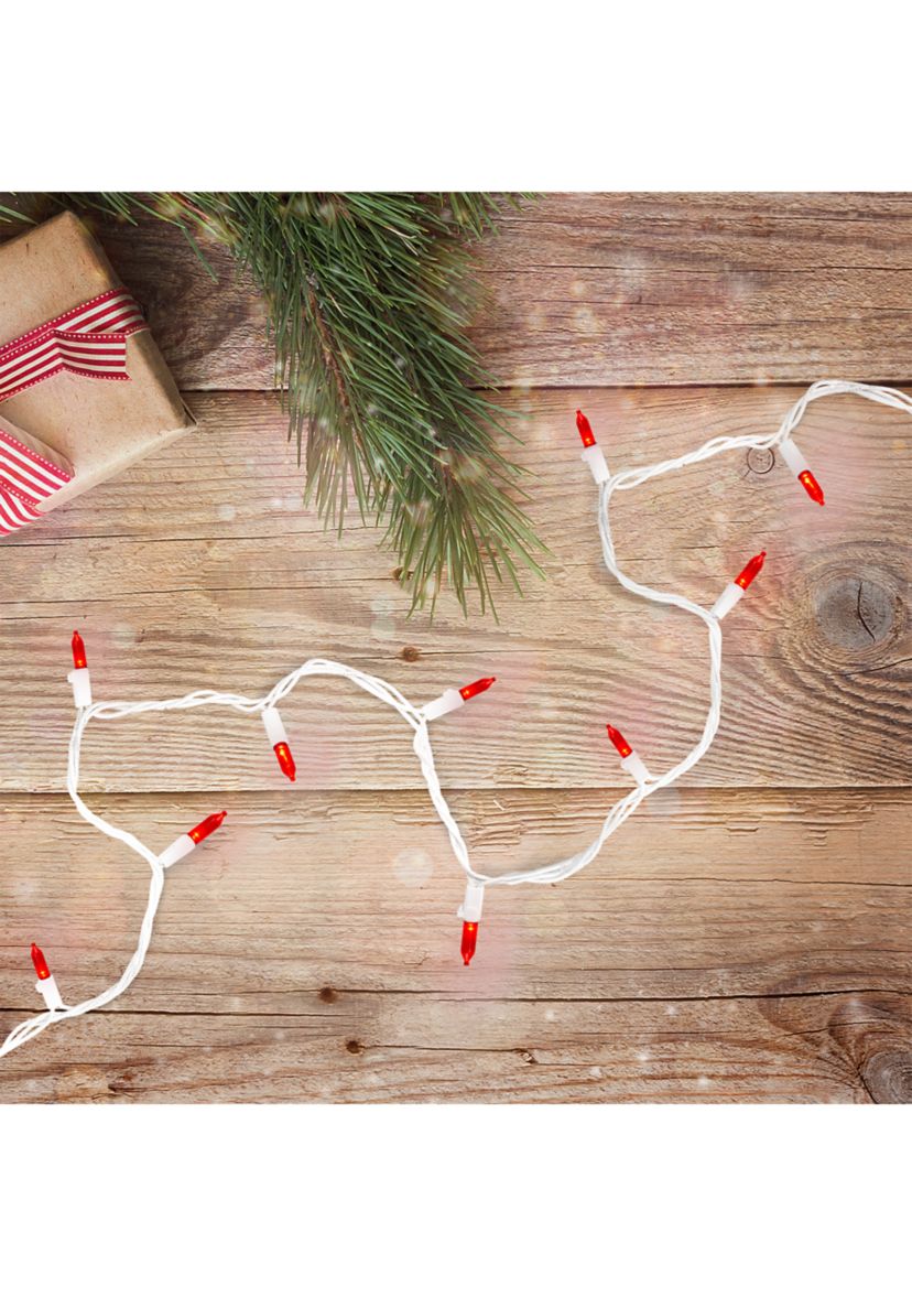 100-Count Red LED Mini Christmas Lights  33ft White Wire