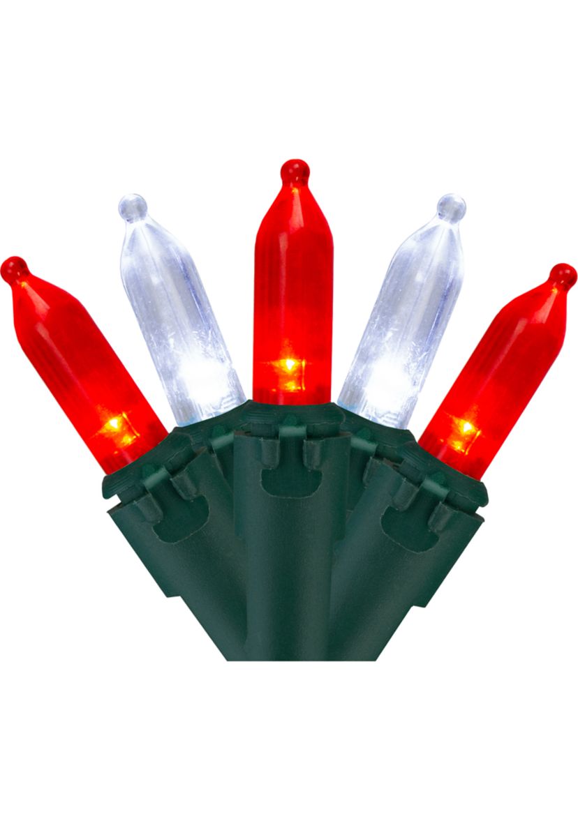 100-Count Red and White LED Mini Christmas Lights Set  33 ft Green Wire