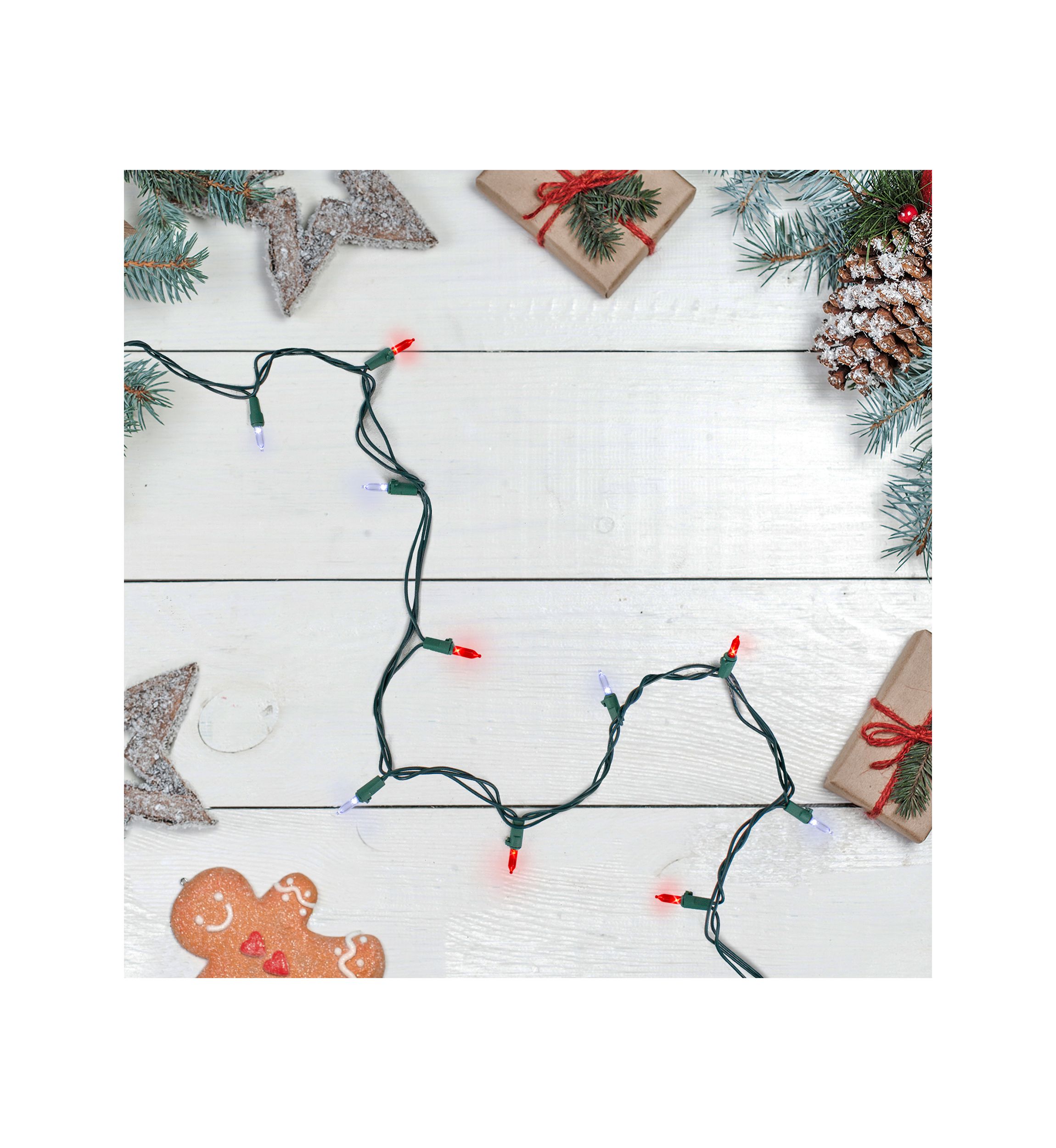 100-Count Red and White LED Mini Christmas Lights Set  33 ft Green Wire