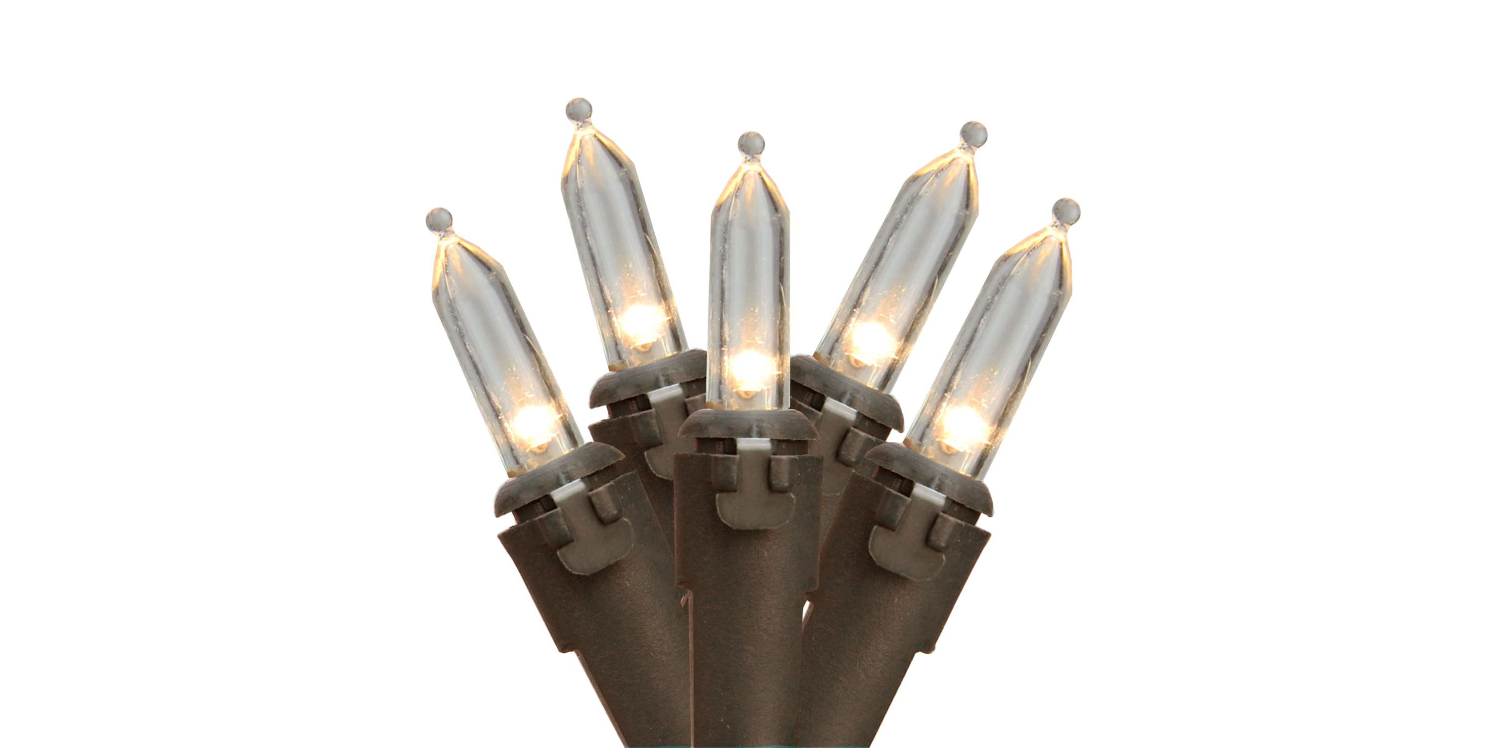 50 Count Warm Clear LED Mini Christmas Lights  16.25 ft Brown Wire