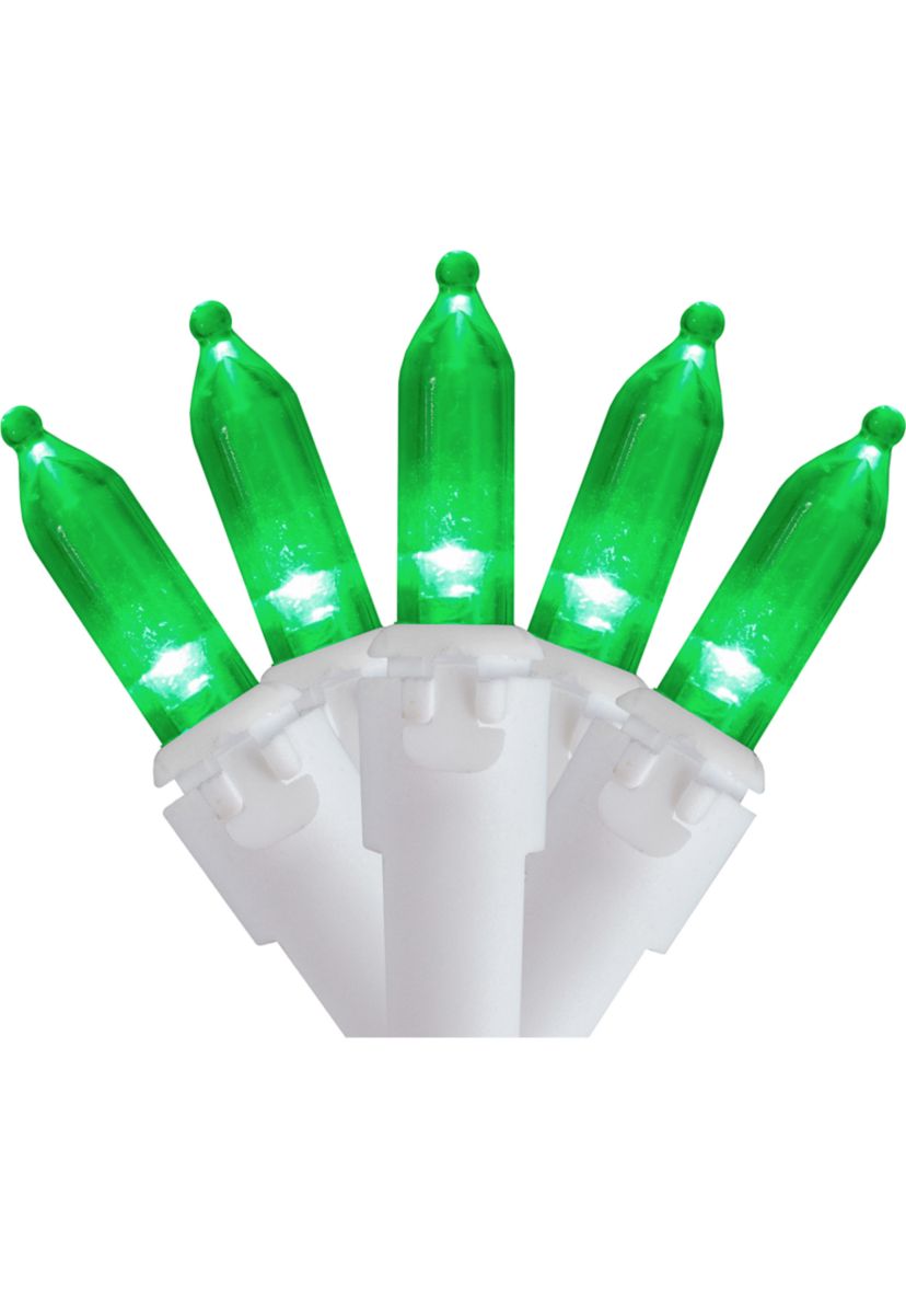 50 Green LED Mini Christmas Lights - 16.25 ft White Wire