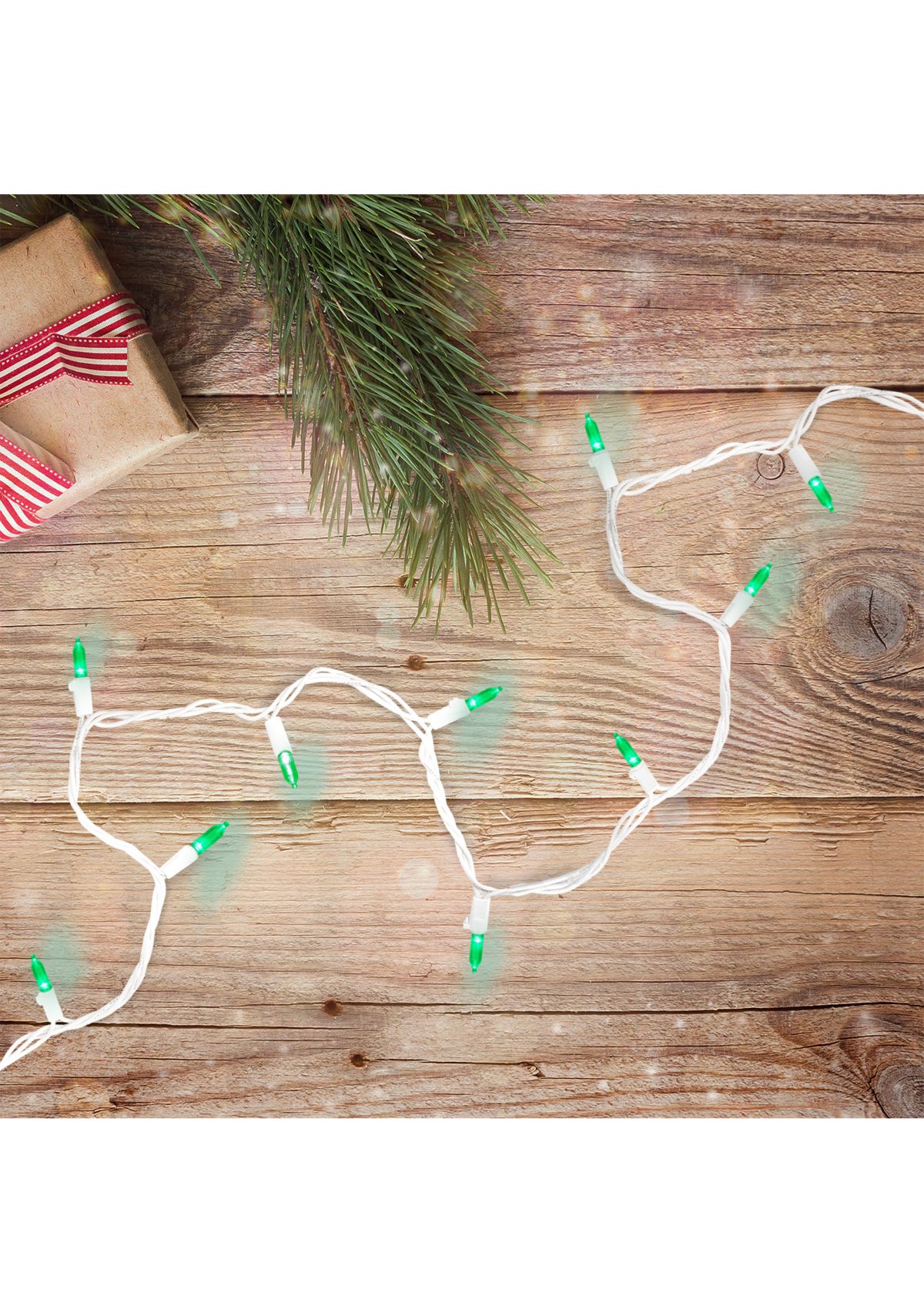 50 Green LED Mini Christmas Lights - 16.25 ft White Wire