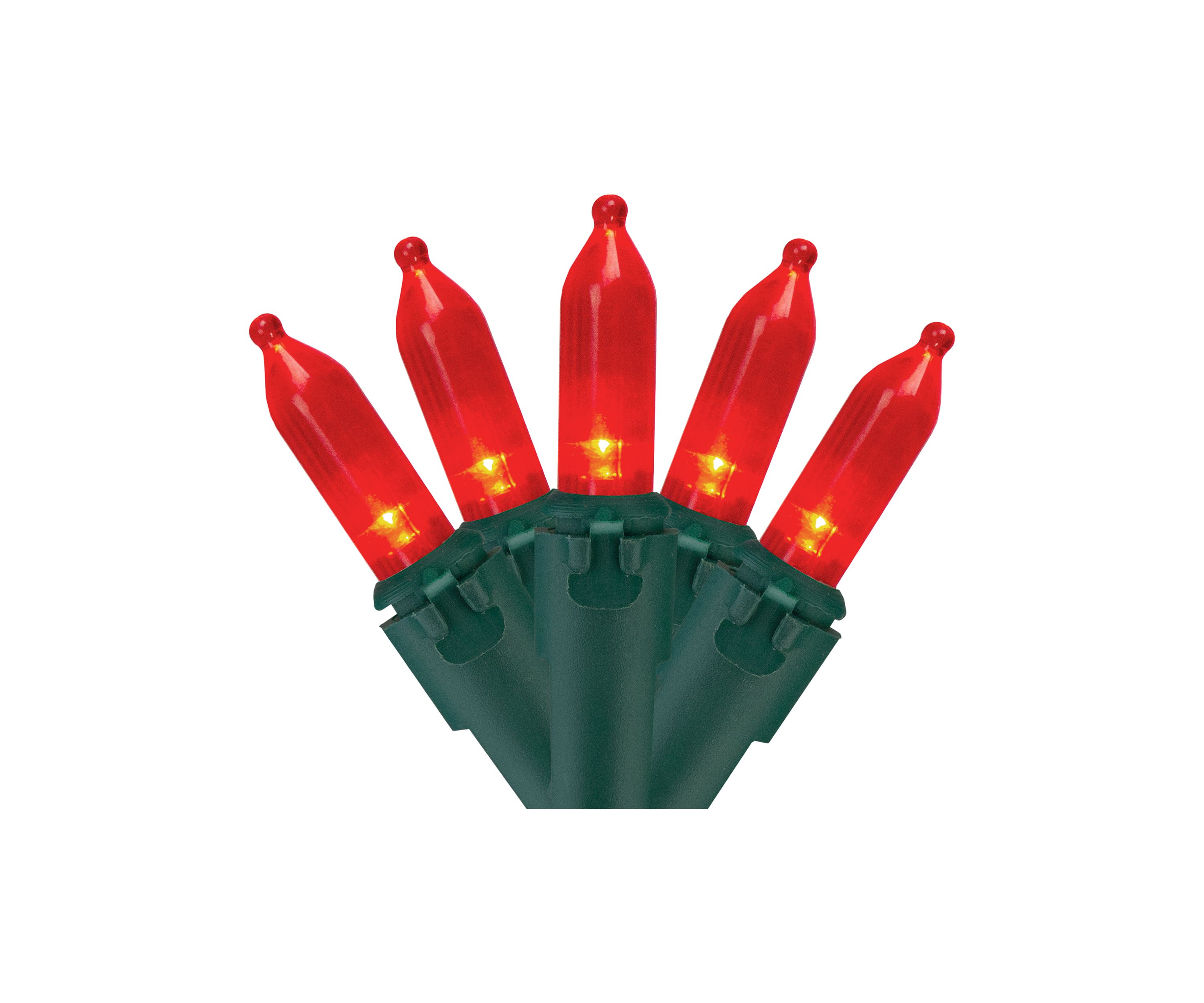 50 Red LED Mini Christmas Lights - 16.25 ft Green Wire