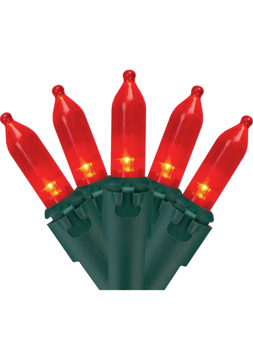 50 Red LED Mini Christmas Lights - 16.25 ft Green Wire