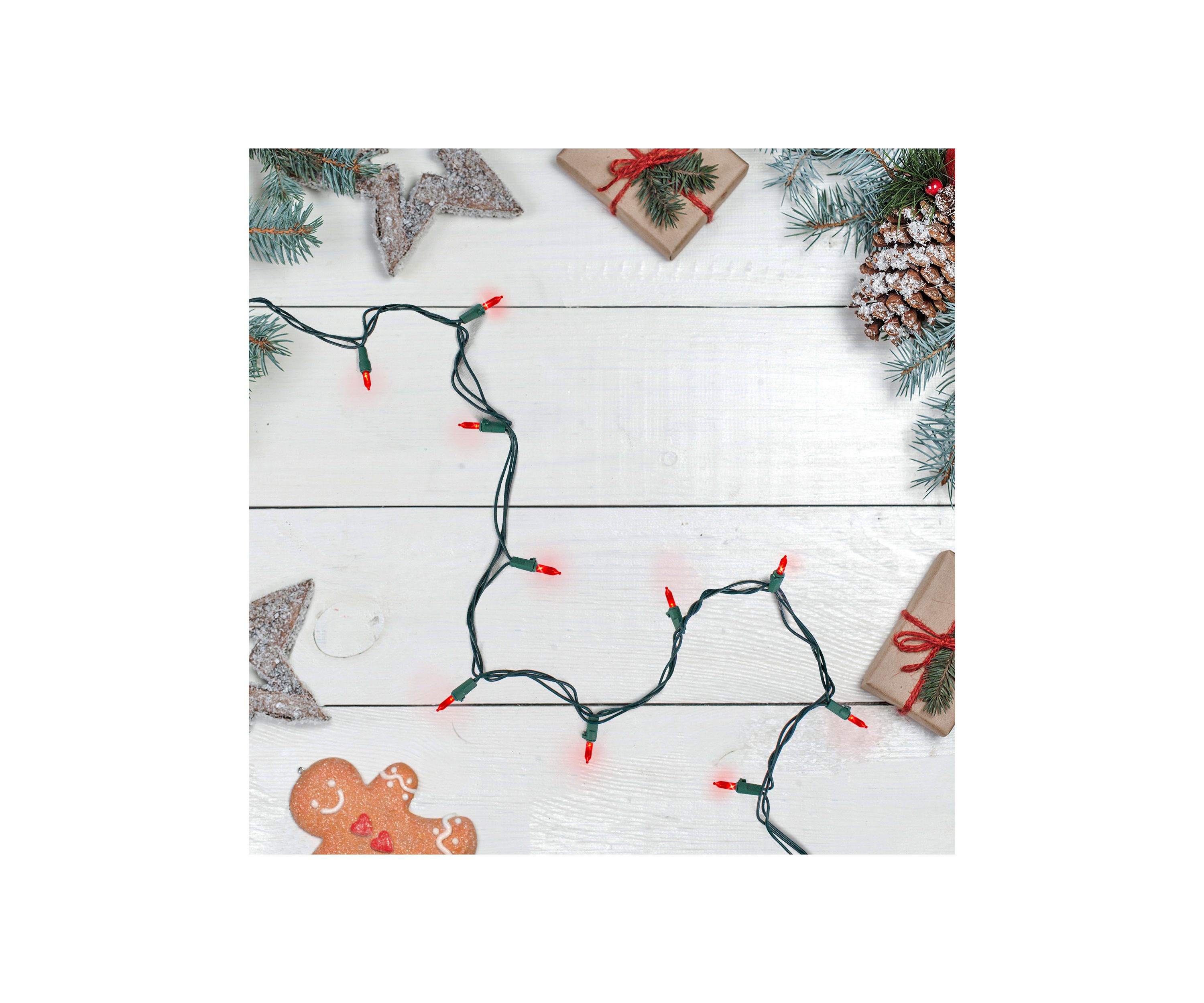 50 Red LED Mini Christmas Lights - 16.25 ft Green Wire