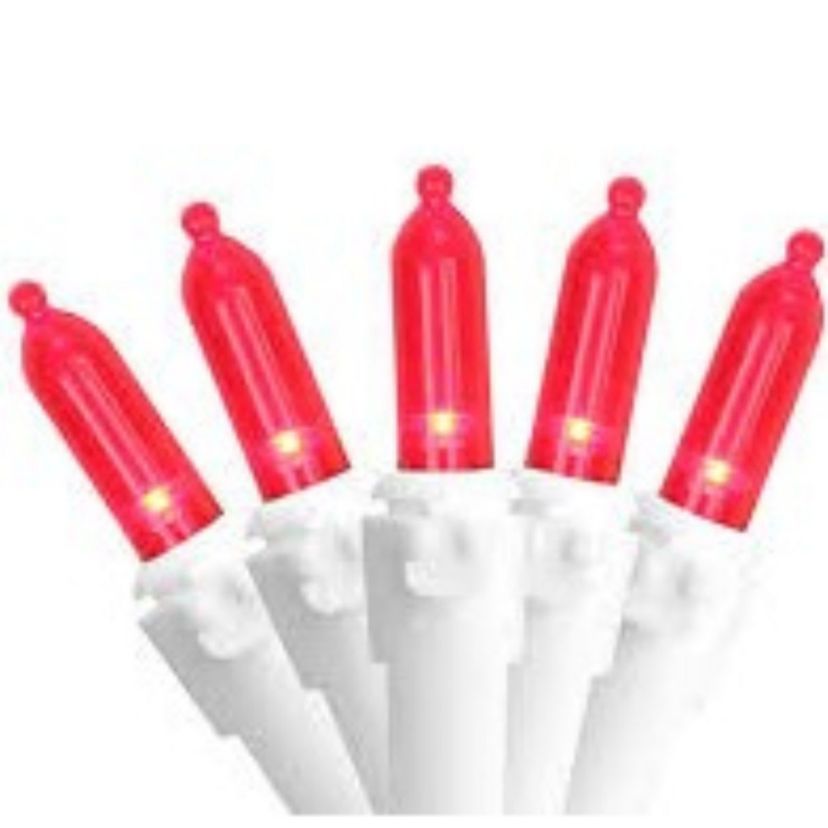 50 Red LED Mini Christmas Lights - 16.25 ft White Wire