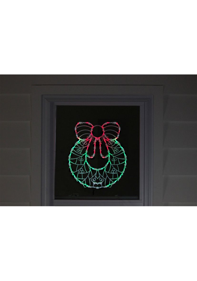 16Inch Red and Green Led Lighted Wreath Christmas Window Silhouette Decoration