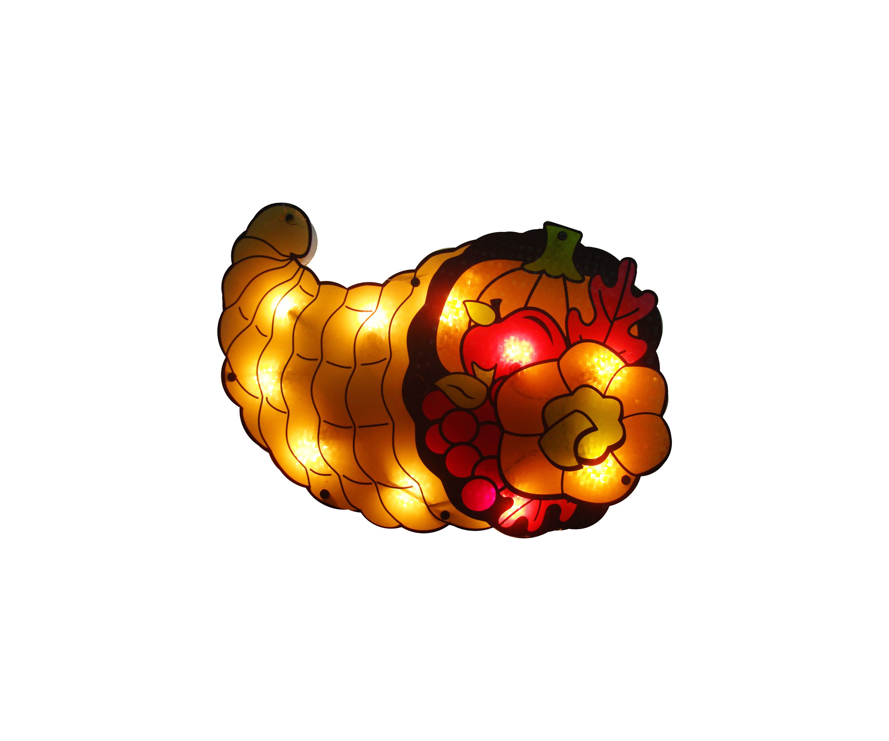 16 inch Gold and Red Lighted Cornucopia Thanksgiving Window Silhouette Decoration