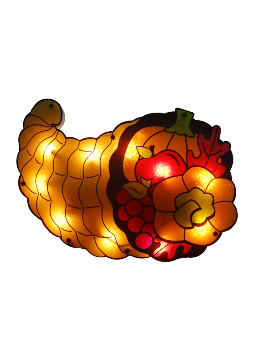 16 inch Gold and Red Lighted Cornucopia Thanksgiving Window Silhouette Decoration