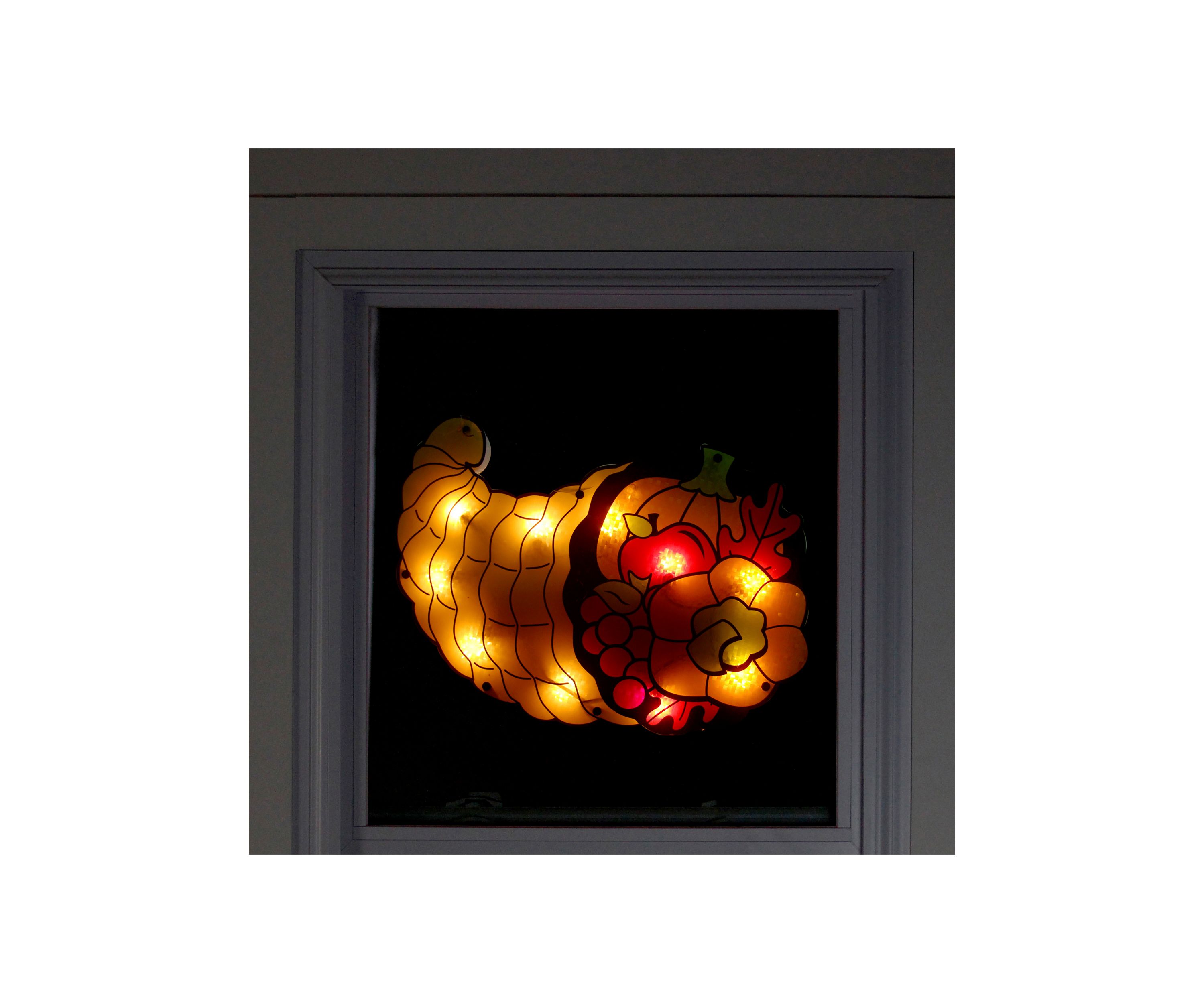 16 inch Gold and Red Lighted Cornucopia Thanksgiving Window Silhouette Decoration