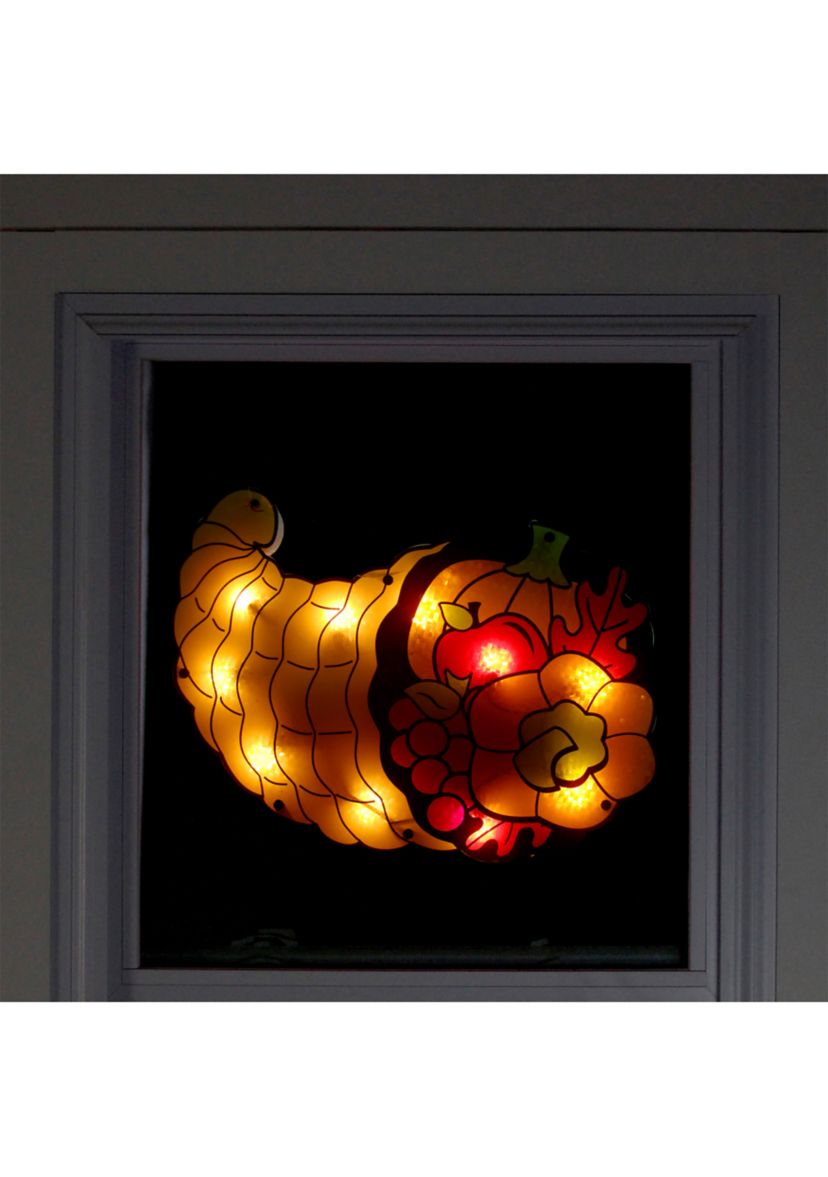 16 inch Gold and Red Lighted Cornucopia Thanksgiving Window Silhouette Decoration