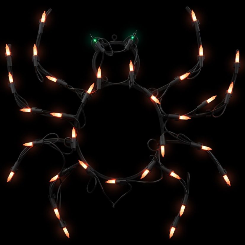 15" Black and Orange Lighted Spider Halloween Window Silhouette