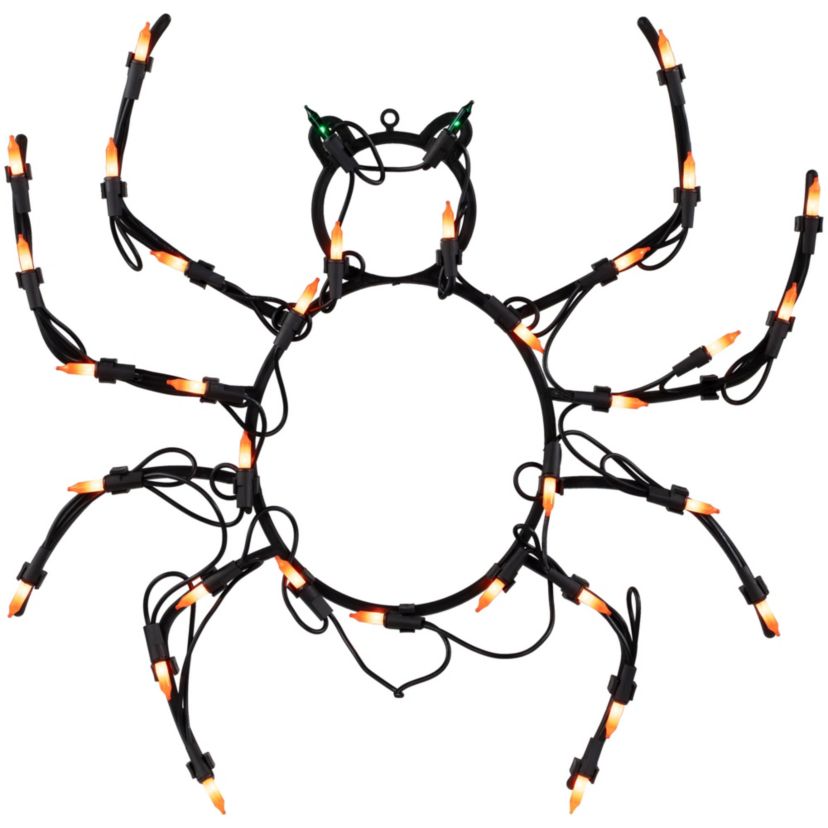 15" Black and Orange Lighted Spider Halloween Window Silhouette